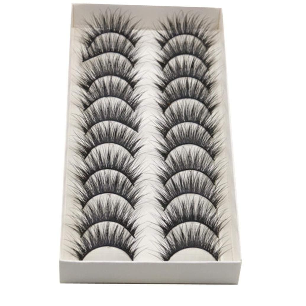 EUTUOPU 10 Pairs Thick Long Cross Party False Eyelashes Black Band Fake Eye Lashes