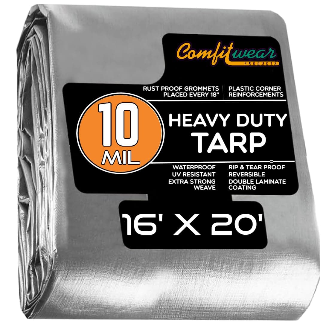 16' x 20' Heavy Duty Silver/Black Waterproof UV Blocking 10 Mil Poly Tarp