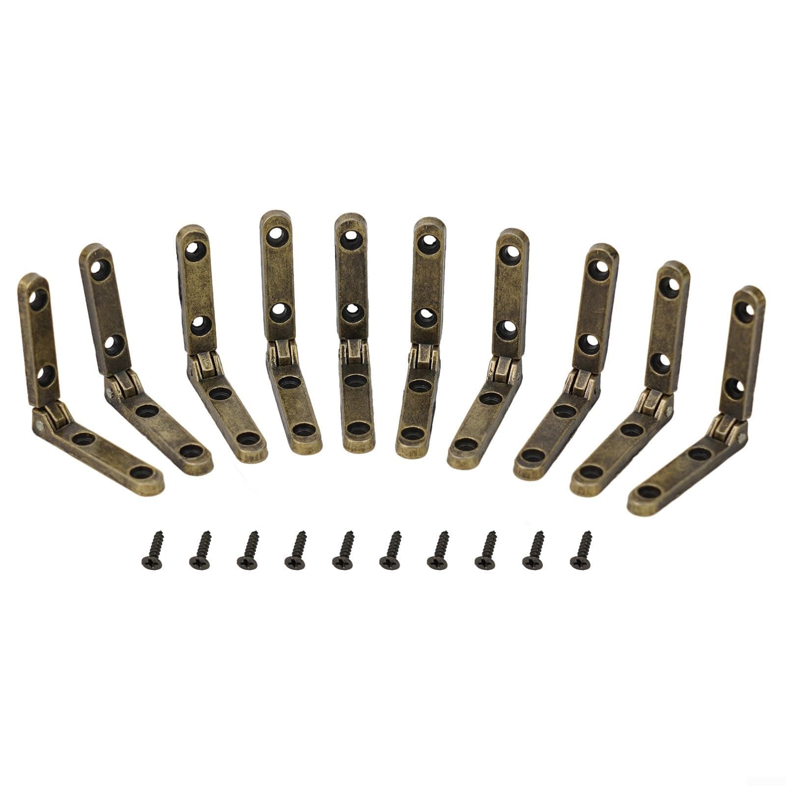 10 Pack 90 Degree Fan Hinge for Wooden Storage Boxes Jewelry Cases Wine Chests Cabinet Doors Zinc Alloy Hardware (Bronze)