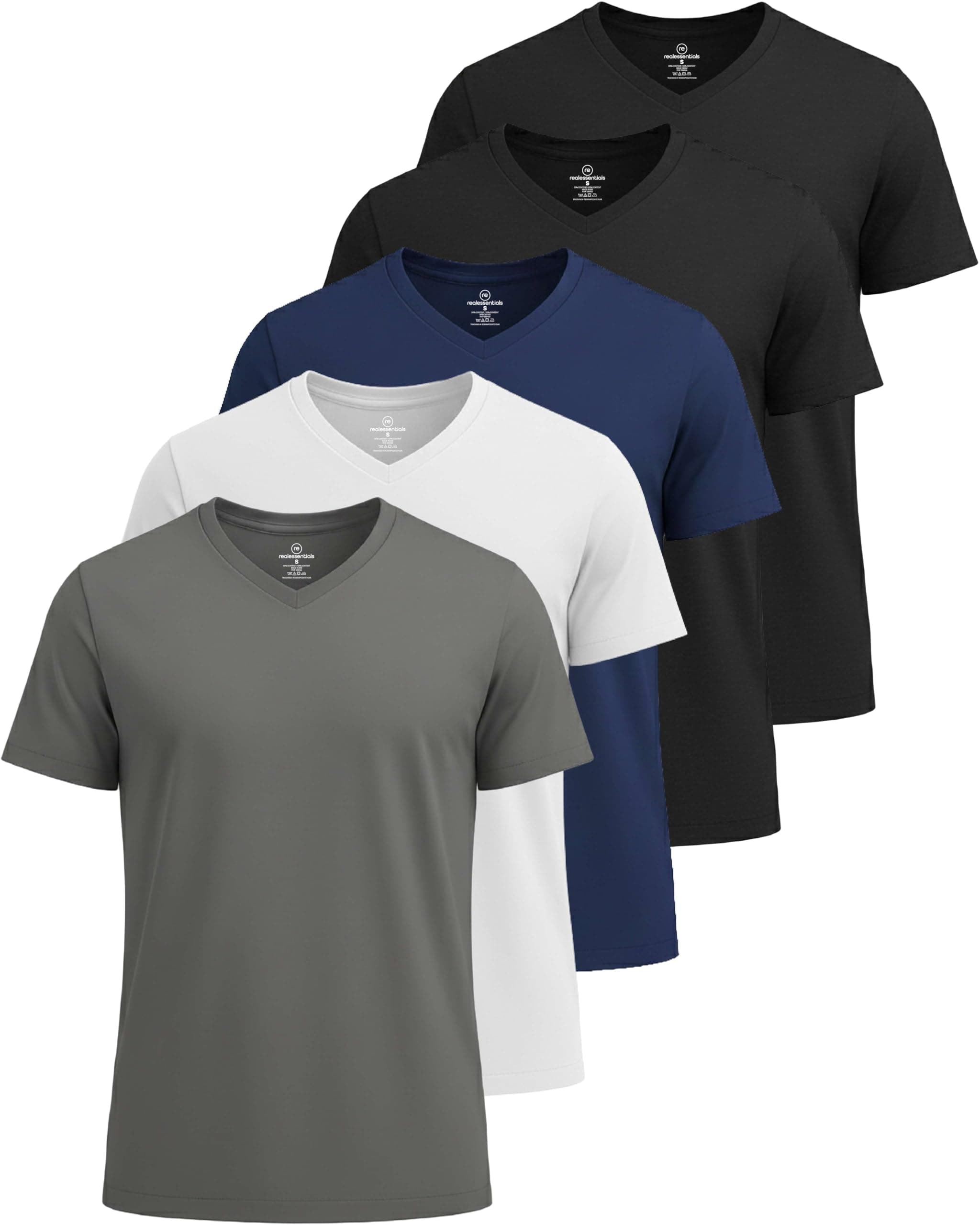 Real Essentials 5 Pack: Men’s V-Neck Dry-Fit Moisture Wicking Active Athletic Tech Performance T-Shirt