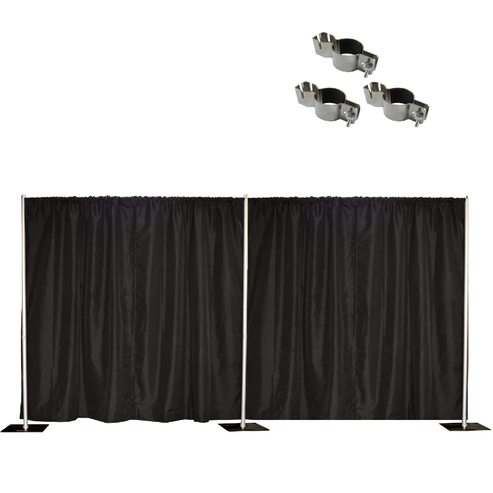 Crowd Control Center 8'x20' Pipe and Drape Backdrop Kit in Premier Fabric (8'x20' Black+Clamps)