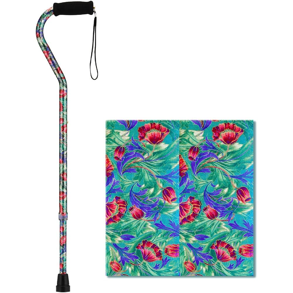 Nova Joy Designer Offset Walking Cane for Seniors - Unisex Adjustable Lightweight Aid with Foam Handle, Wrist Strap and Anti-Rattle Lock - Essential Mobility Support - Canterbury