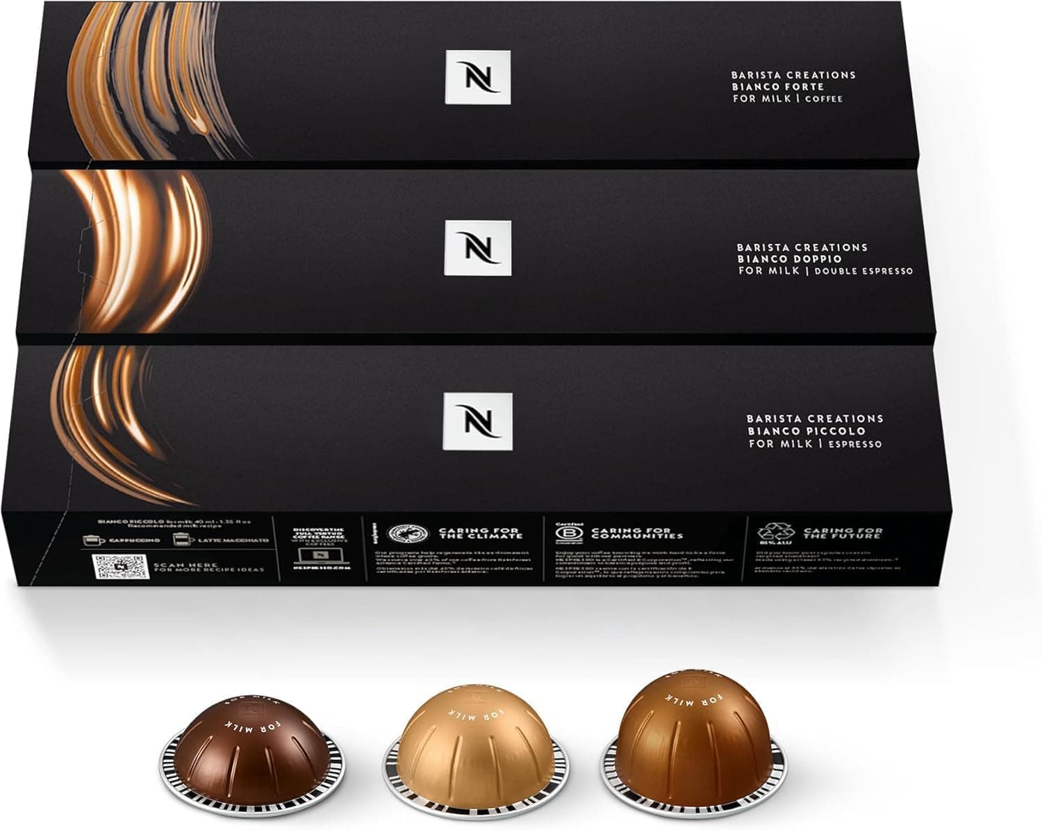 Nespresso Capsules Vertuo, Variety Pack, Medium and Light Roast Coffee, 30 Count Coffee Pods, Bianco Forte, Bianco Doppio, Bianco Piccolo