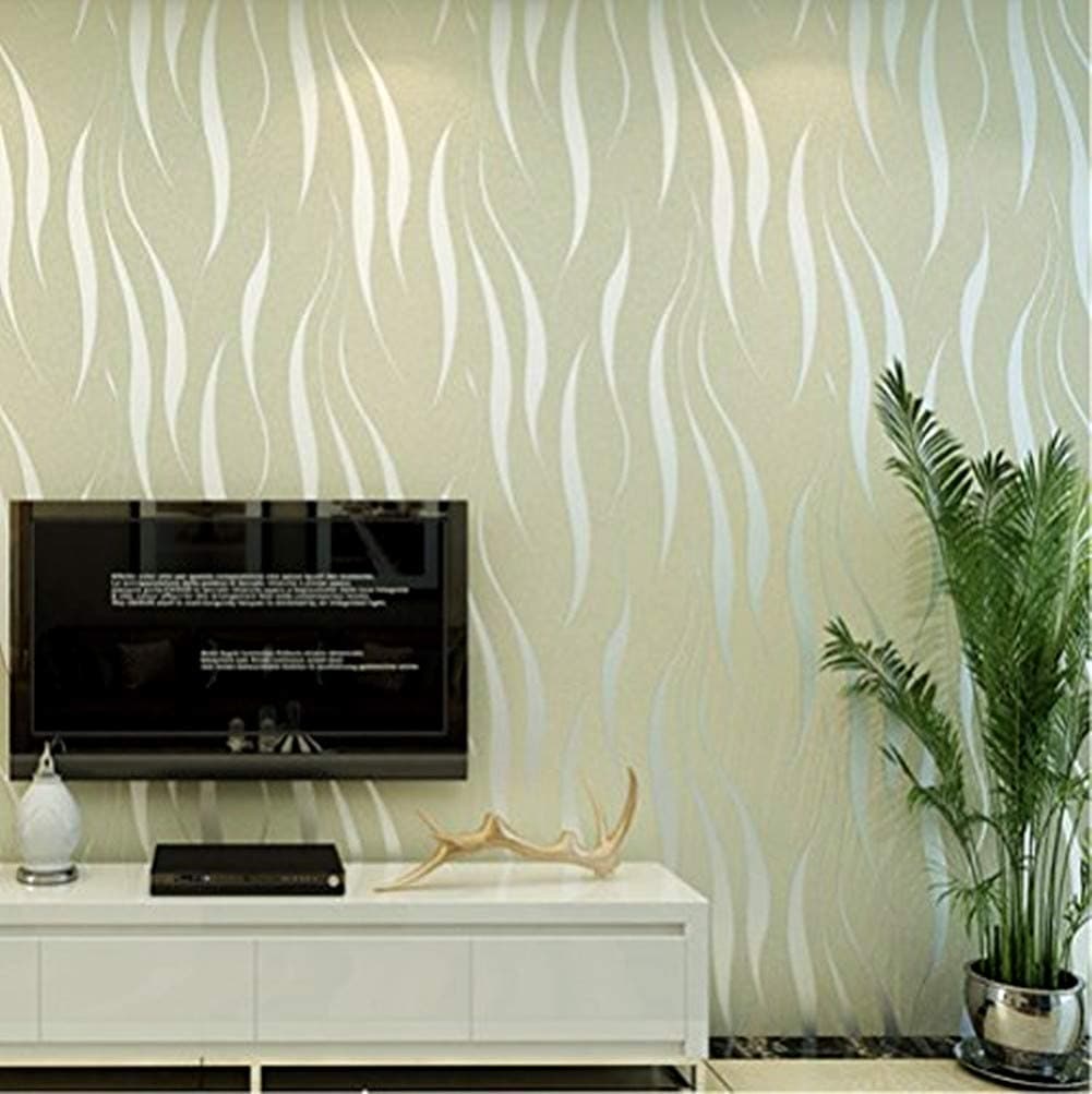 Modern Simple 3D Curve Pattern Wallpaper Non Woven Wave Wallpaper Water Plant Flocking Embossed Wallpaper Roll Living Room Bedroom (Beige)