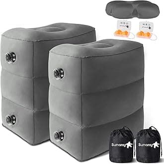 Sunany Inflatable Foot Rest Pillow for Travel, Kids/Adults Airplane Travel Pillow-Adjustable Height Cushions,for Kids to Sleep While Traveling,Suitable for Office,Home and Any Travel（Dark Grey,2 Pack）