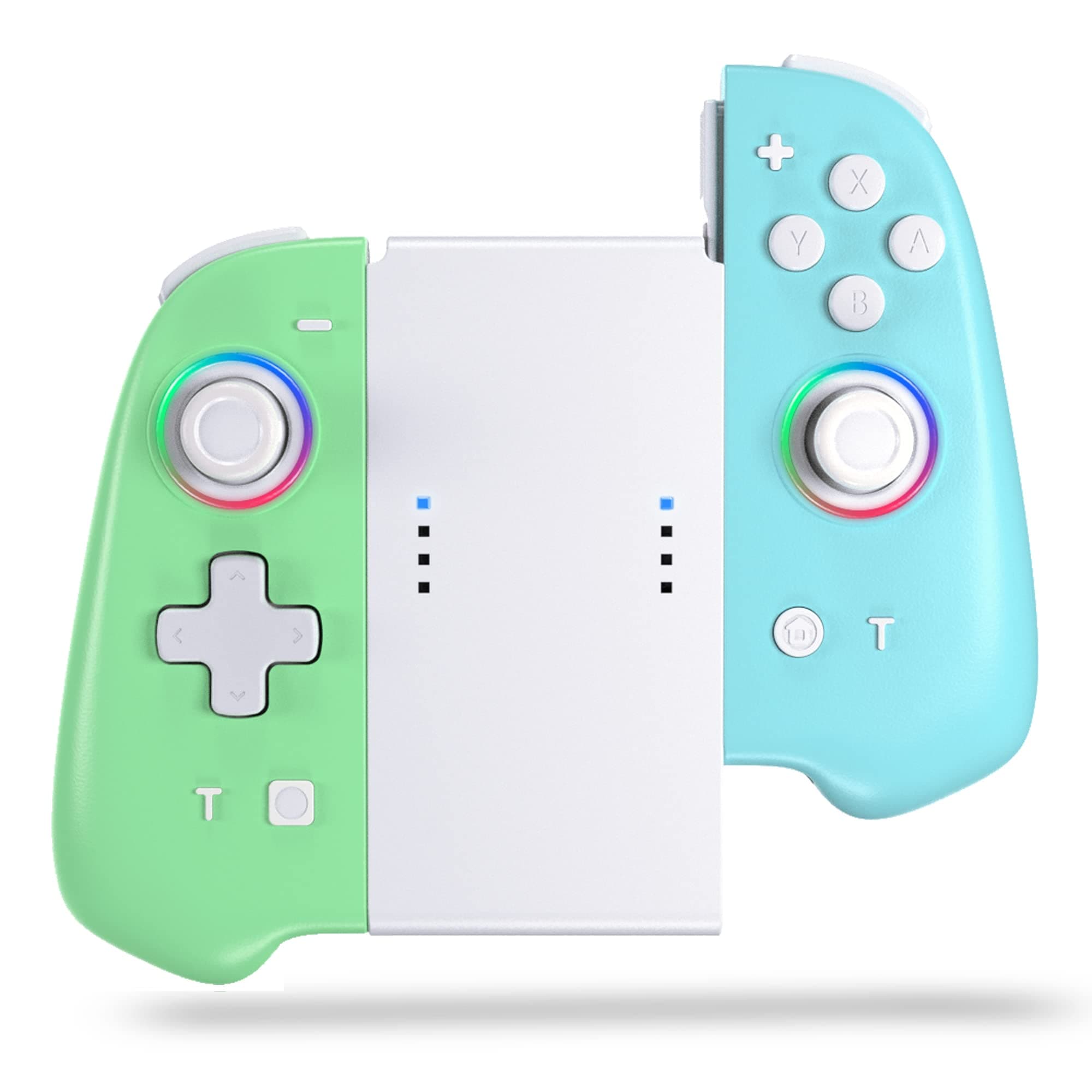 momen Wireless L/R Joypad Controller for Switch/Switch OLED, Joy Con Replacement for Nintendo Animal Crossing Joycon with 8 Colors Adjustable LED Joystick/Turbo/Motion Control (Green&blue)