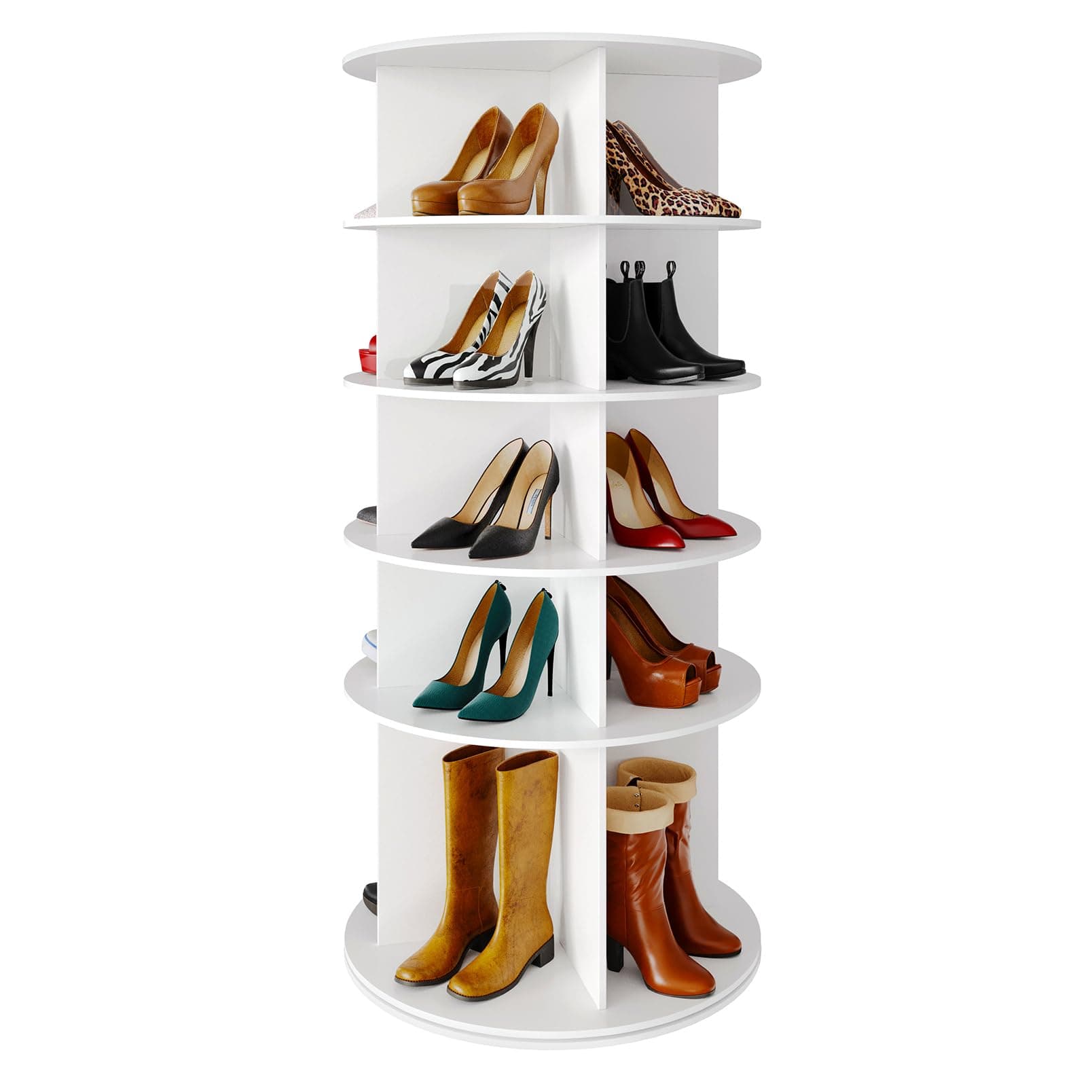 SpaceAid Rotating Shoe Rack 5 Tier Organizer, High Bottom Design Shoe Tower Spinning Storage Lazy Susan, Revolving Rack 360, Closet Handbag Display Rotate Organizers (White)