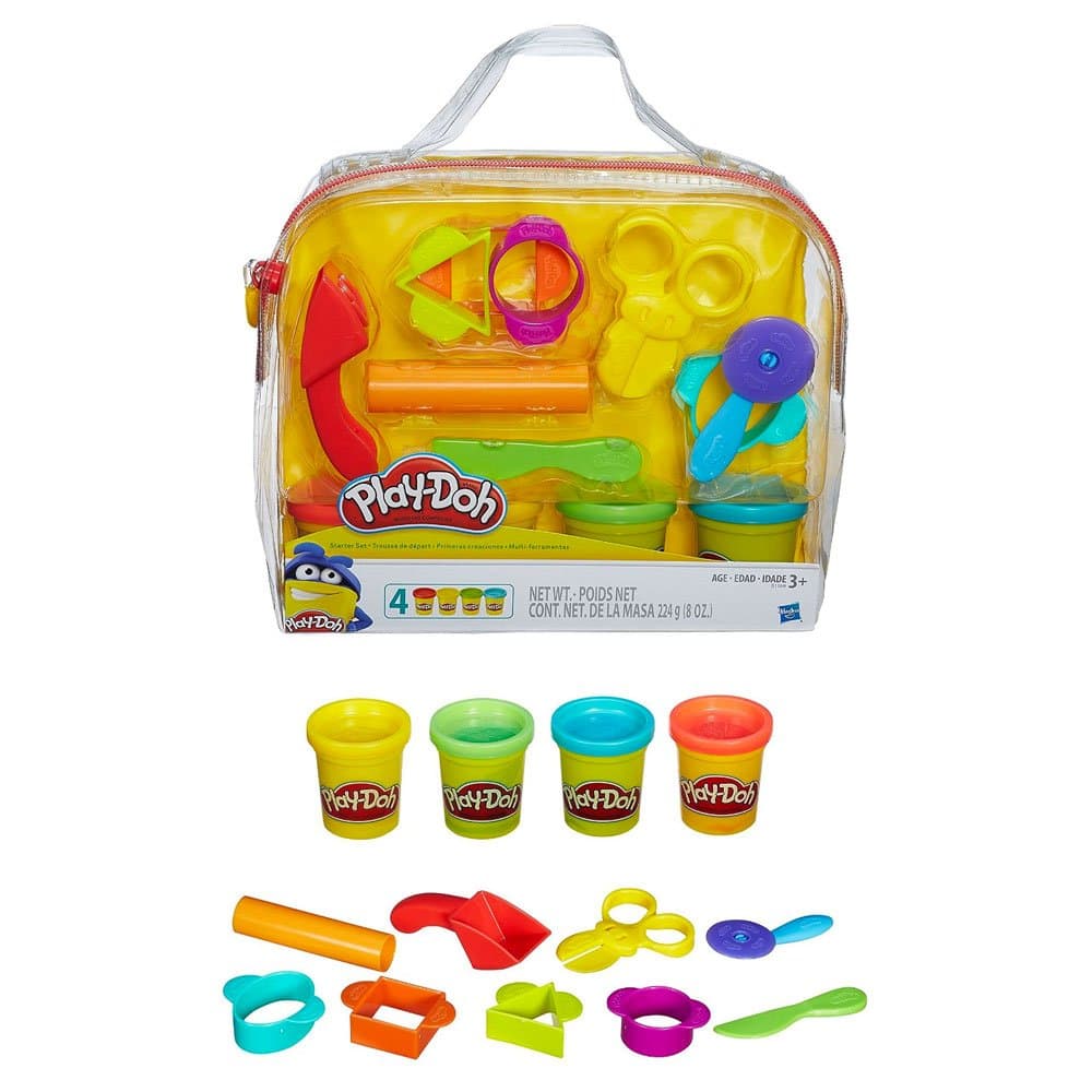Play-Doh Starter Set, 9 Accessories, 4 Cans with Blue, Green, Red, and Yellow Modeling Compound & Travel Bag, Preschool Toys for Boys and Girls 3+ Year Old