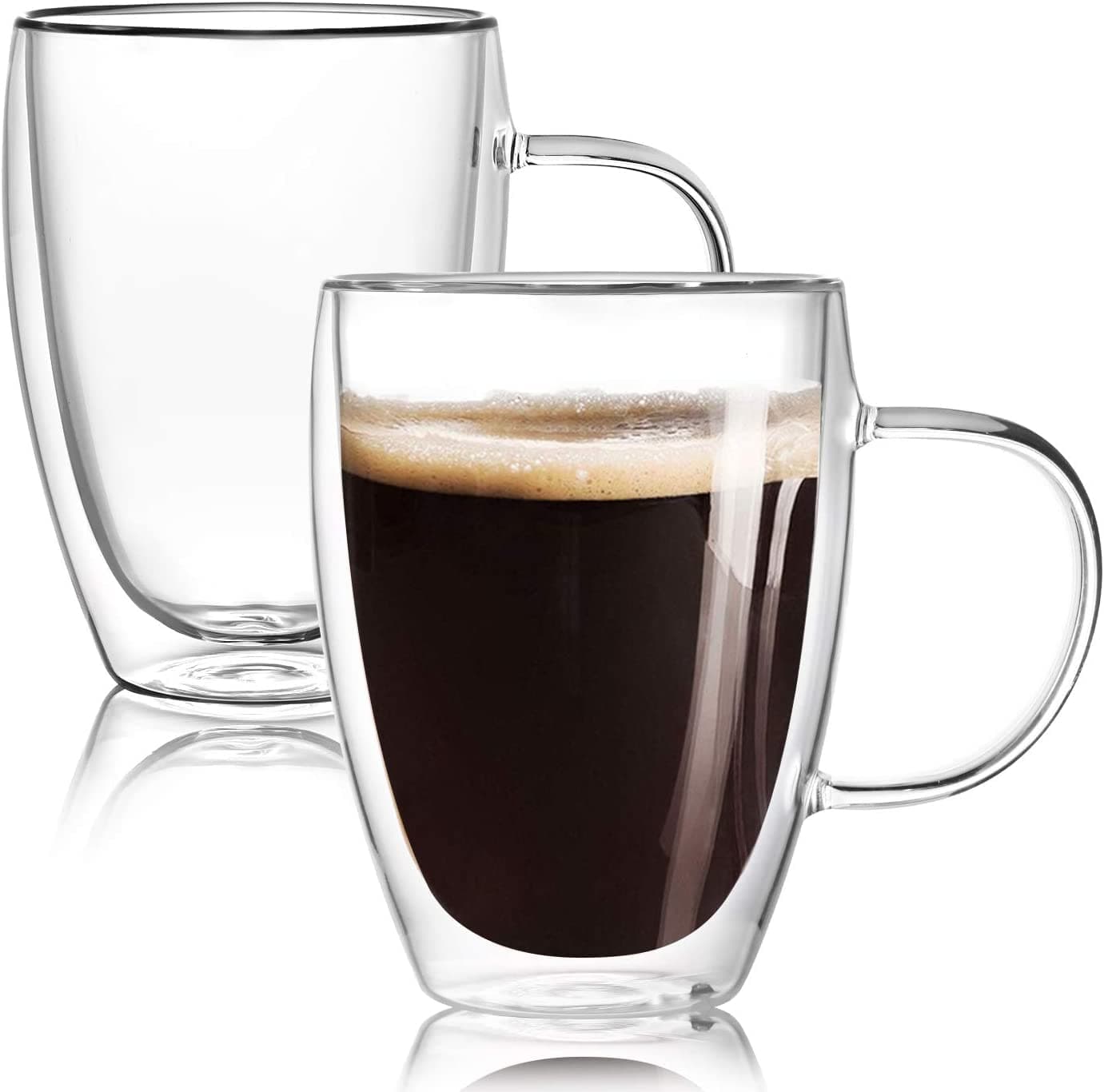 2-Pack Double Walled Glass Coffee Mugs with Handle,Insulated Layer Coffee Cups,Clear Borosilicate Glass Mugs,Perfect for Cappuccino,Tea,Latte,Espresso,Hot Beverage,Wine,Microwave Safe (350ml 2pcs)