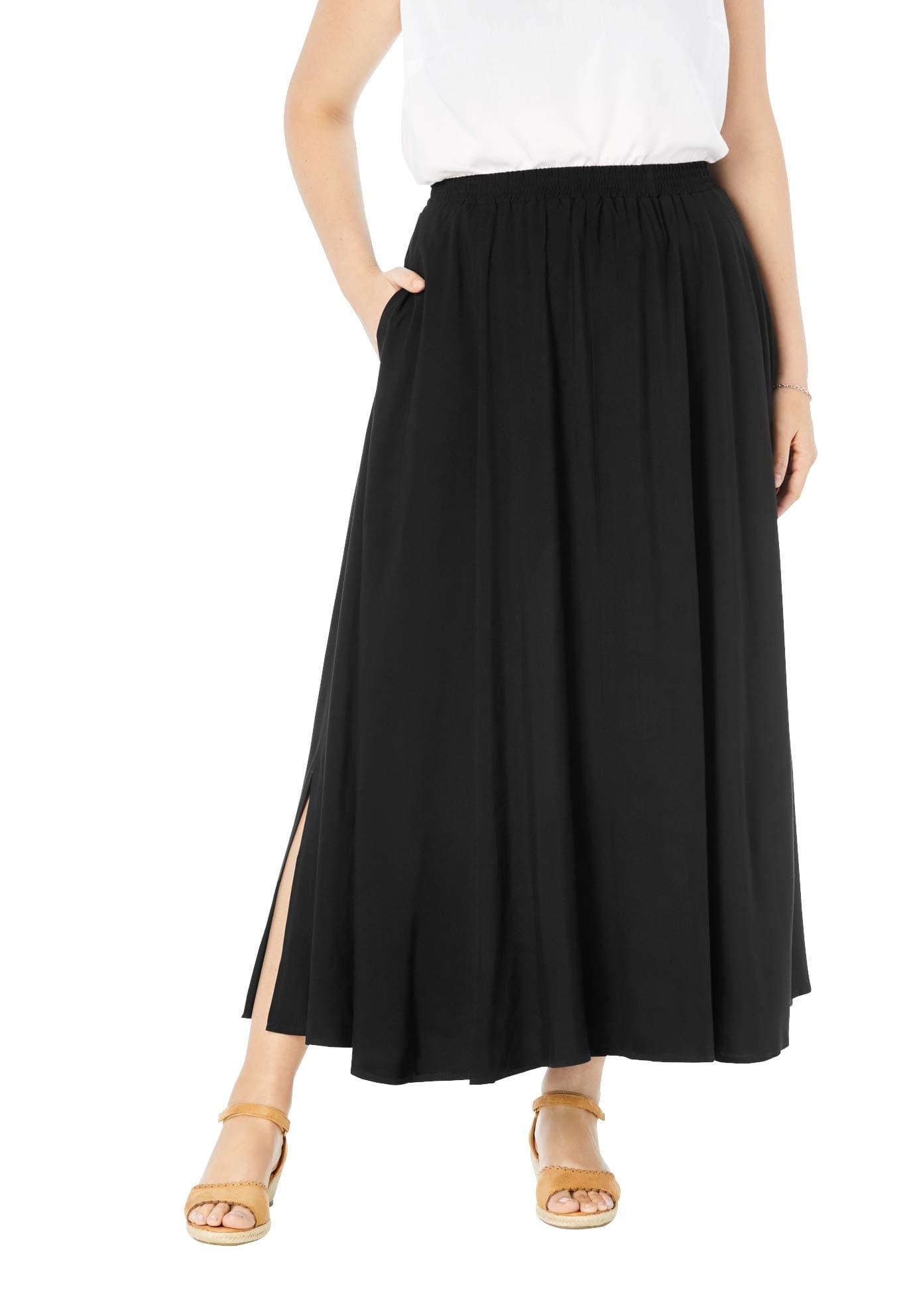 Woman Within Women's Plus Size Pull-On Elastic Waist Soft Maxi Skirt
