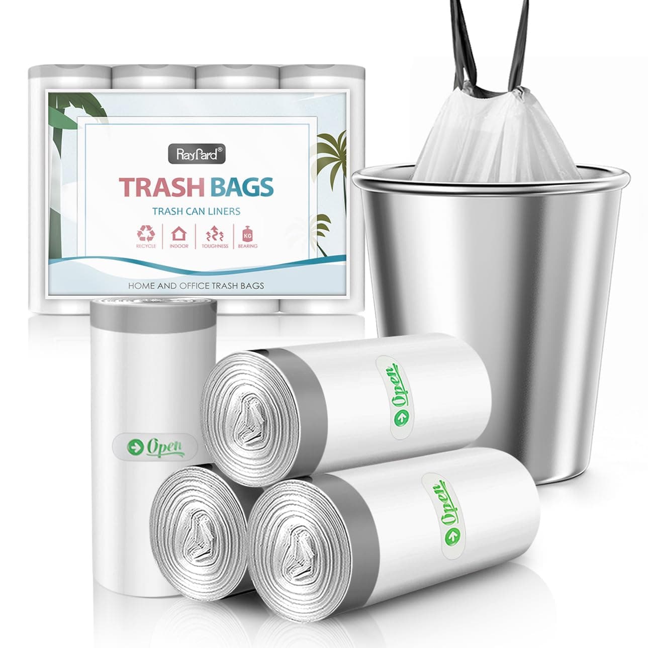 1.3 Gallon 80 Counts Strong Drawstring Trash Bags Garbage Bags by RayPard, Small Plastic Bags, Trash Can Liners for Home Office Kitchen Bathroom Bedroom, White Waste Basket Liners