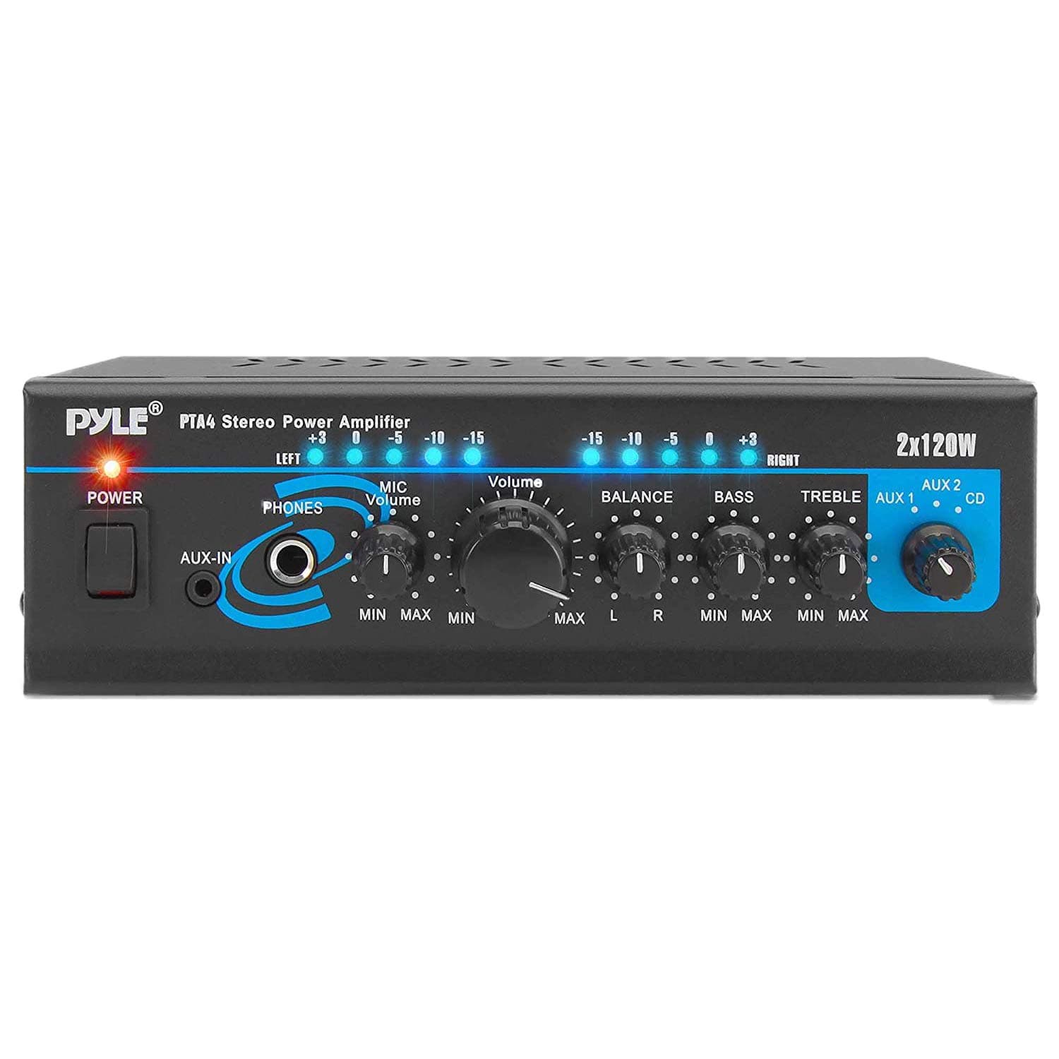 Pyle Home Home Audio Power Amplifier System with Bluetooth - 2X120W Mini Dual Channel Mixer Sound Stereo Receiver Box w/RCA, AUX, Mic Input - For Amplified Speakers, PA, Theater, Studio Use -PTA4
