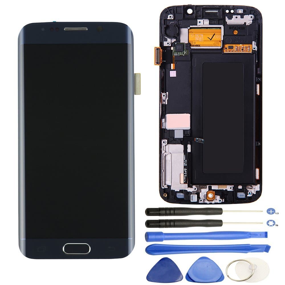 Comfine Original OEM Screen Replacement for Samsung Galaxy S6 Edge G925A G925T G925P, Super AMOLED Screen Full Assembly with Front Frame and Home Button, Repair Tools Included, Black