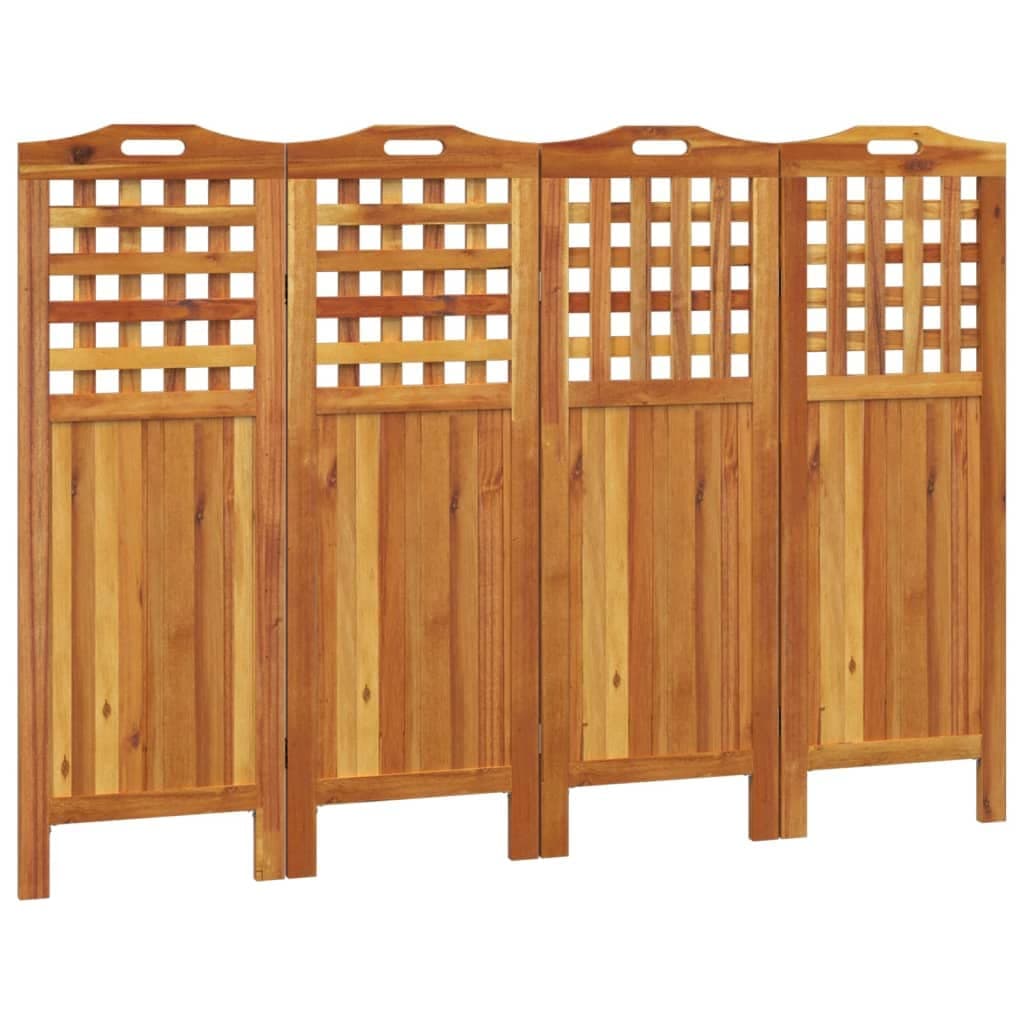 vidaXL Solid Wood Acacia 4-Panel Room Divider Wooden Folding Privacy Protection Screen Room Separator Paravent Wall Partition Panel Screen