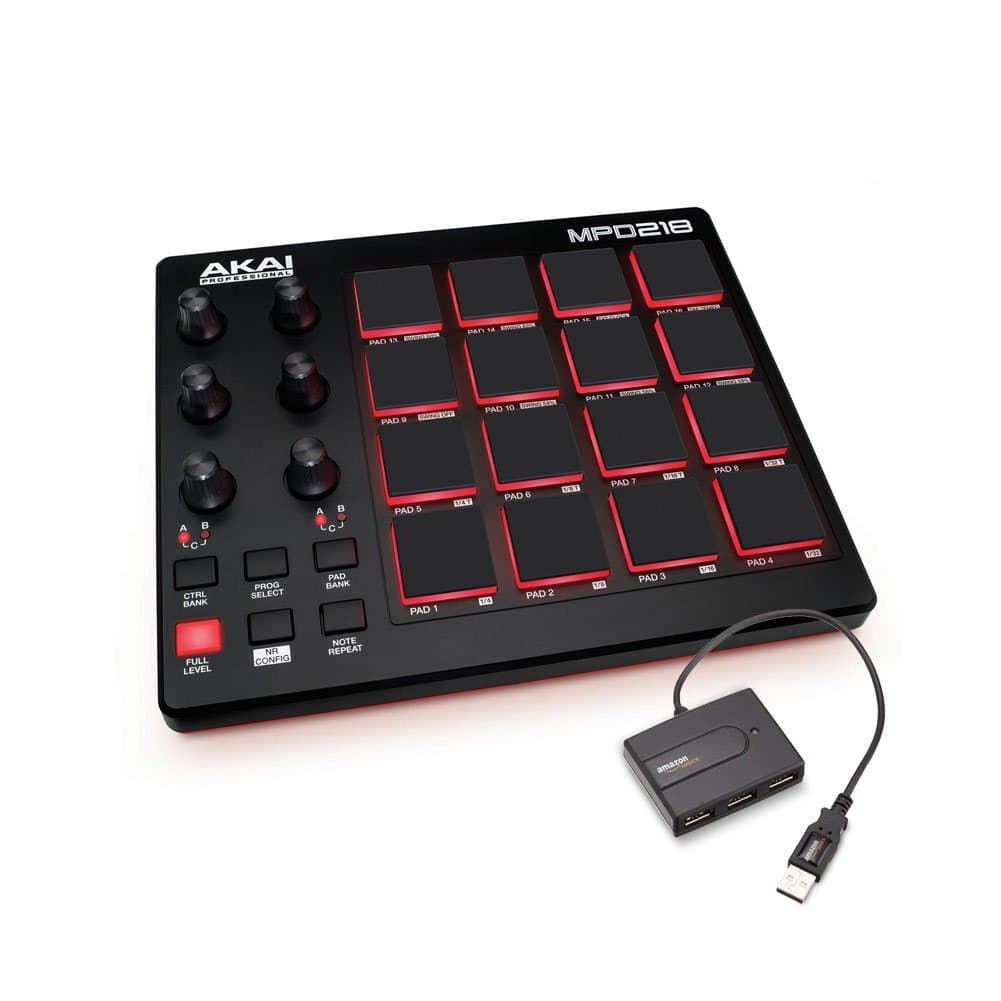 Akai Professional MIDI Drum Pad Controller with Software Download Package with AmazonBasics 4-Port USB