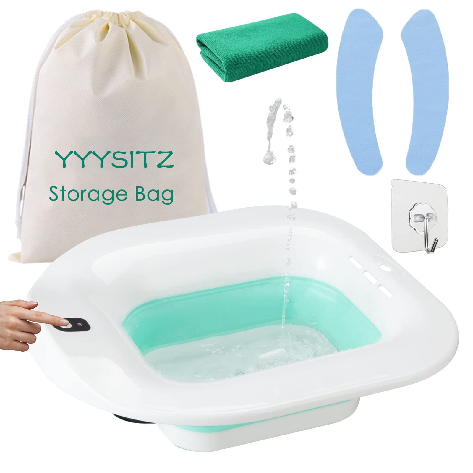 YYYSITZ Sitz Bath, Electric Sitz Bath for Hemorrhoids, Sitz Bath for Toilet Seat, Postpartum Care Bowl, Sits Bath Soak Tub for Women Men, Sitz Baths Salts Pan, Butt Bath Basin, Portable, Green
