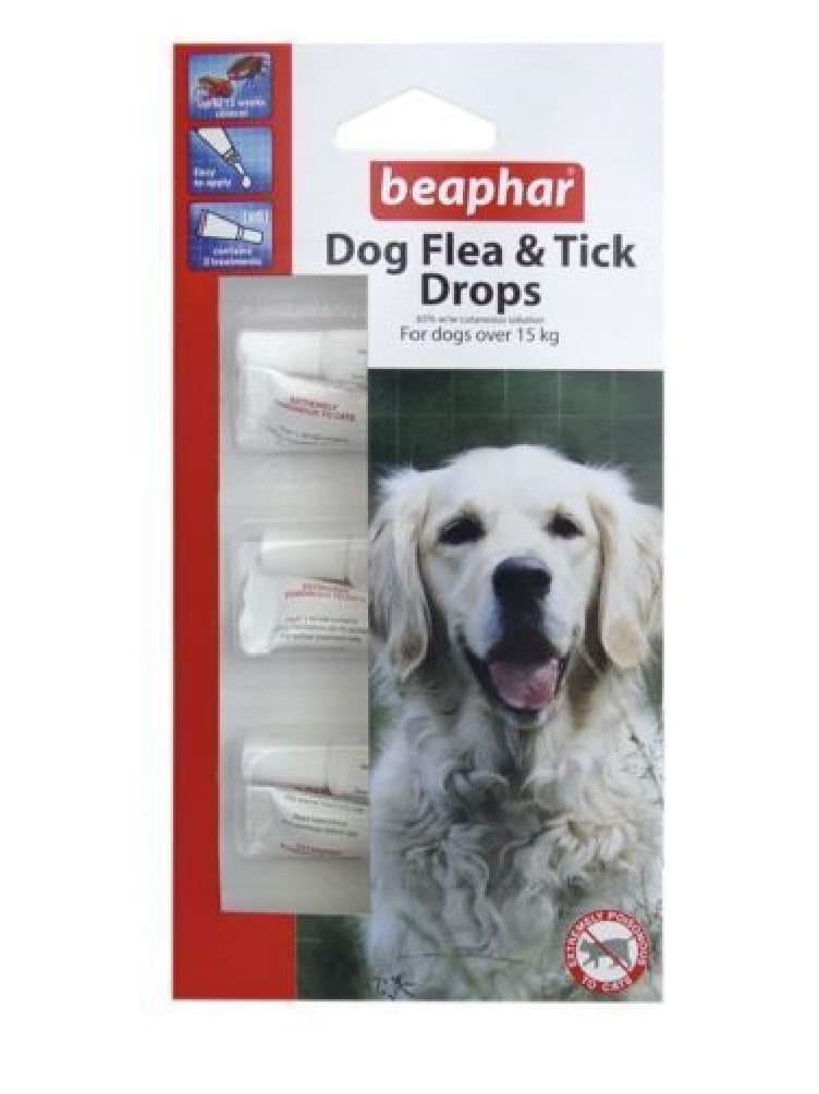 PonZE Beaphar Large Dog Flea And Tick Drops 12 Weeks 3 Treatments Dogs Over 15Kg