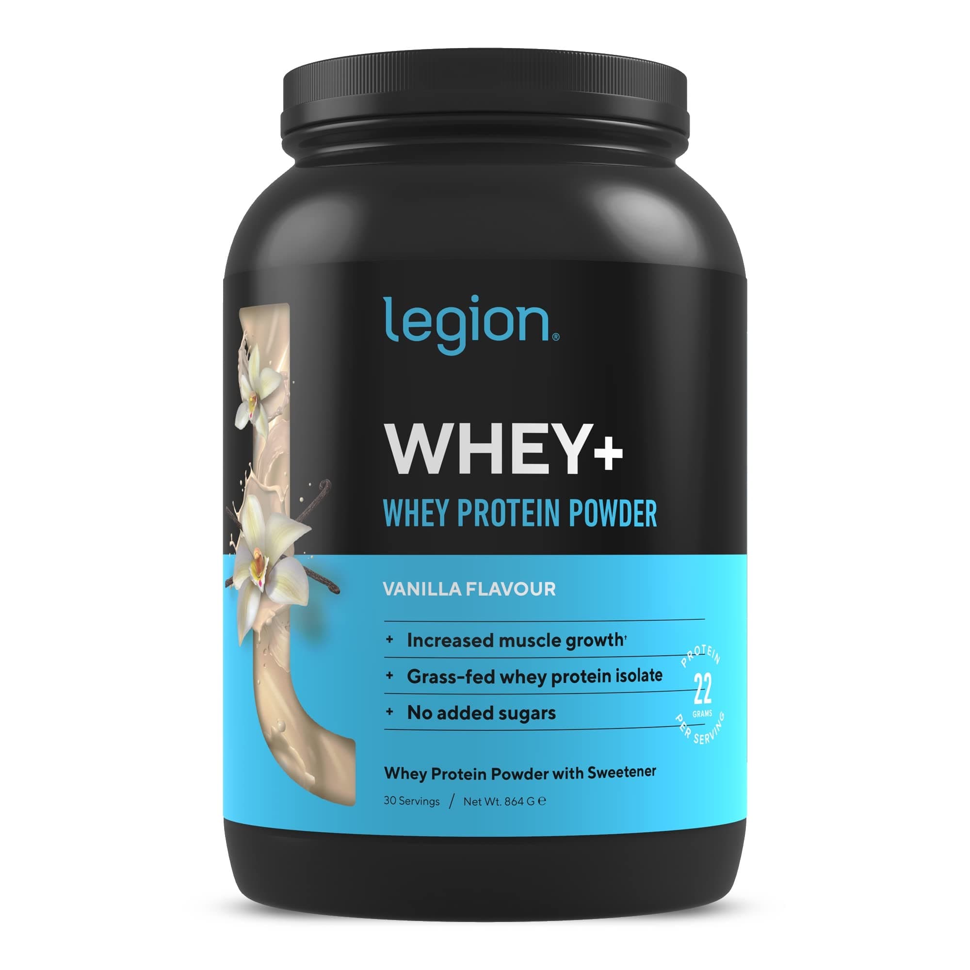 LEGION Whey+ Whey Isolate Protein Powder from Grass Fed Cows - Low Carb, Low Calorie, Non-GMO, Lactose Free, Gluten Free, Sugar Free, All Natural Protein Isolate, 30 Servings (Vanilla)