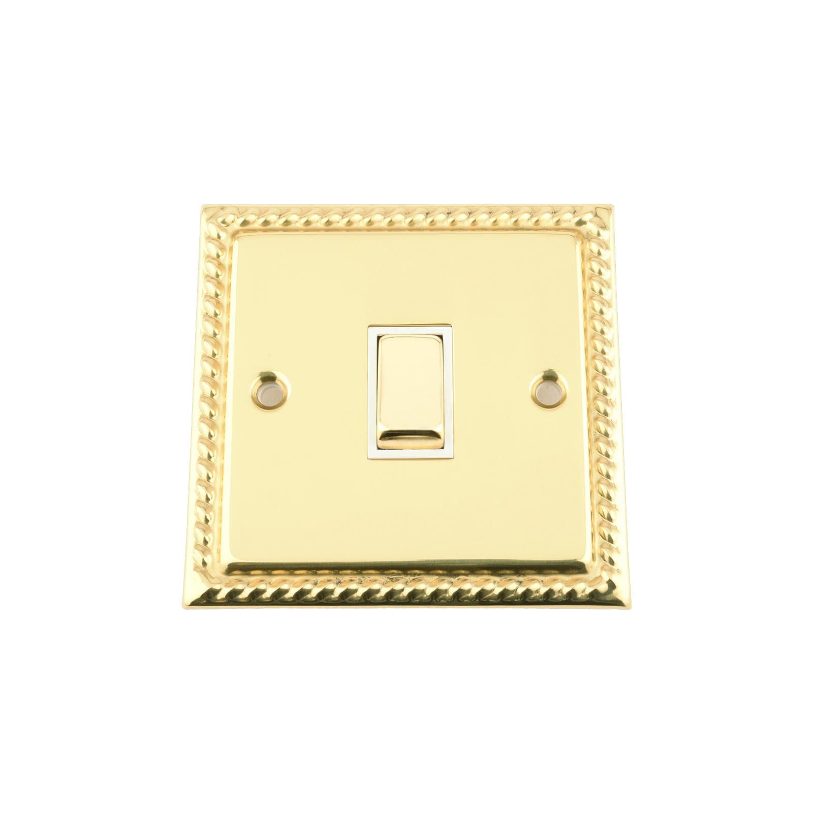 Single Light Switch 1 Gang - Georgian - Polished Brass - White Insert - Metal Rocker Switch - 1 Gang 2 Way 10 Amp