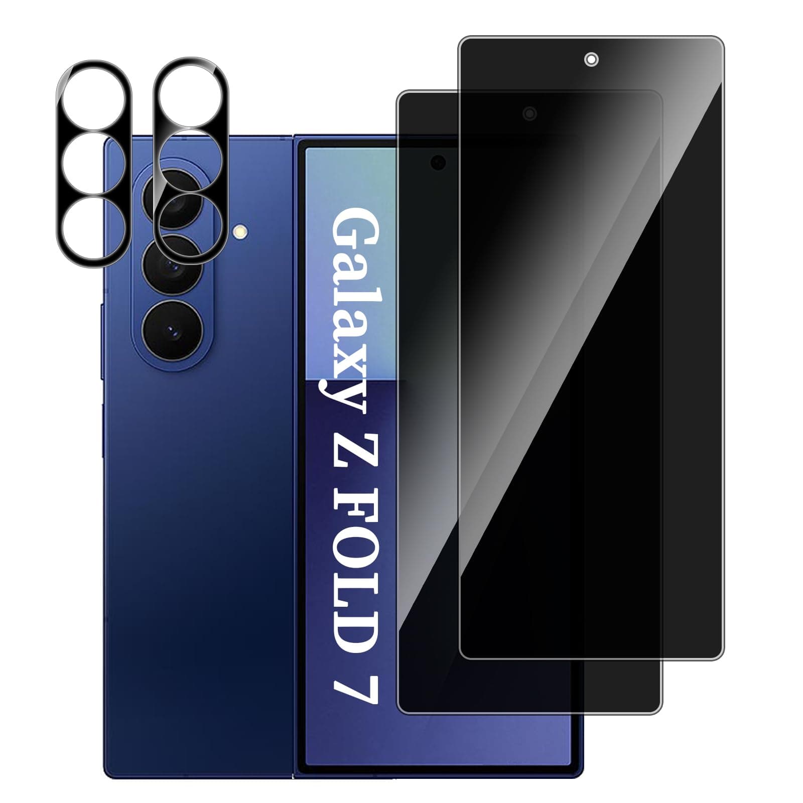 [2+2 Pack for Samsung Galaxy Z Fold 7 Privacy Screen Protector Tempered Glass with Camera Lens Protector, Anti Spy, 9H Hardness, High Clarity, Bubble Free for Samsung Galaxy Z Fold 7