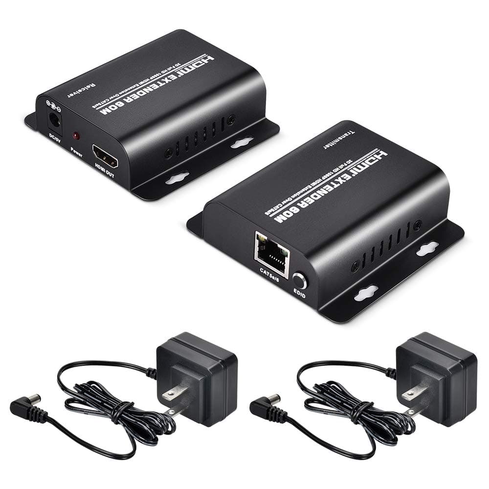 ELUTENG HDMI Extender Over Single Cat 5E/6/6a Up to 196ft(60M) Support Full HD 1080P 3D HDCP EDID, Ethernet LAN Cable Switch Network RJ45 to HDMI Extension Adapter Transmitter and Receiver
