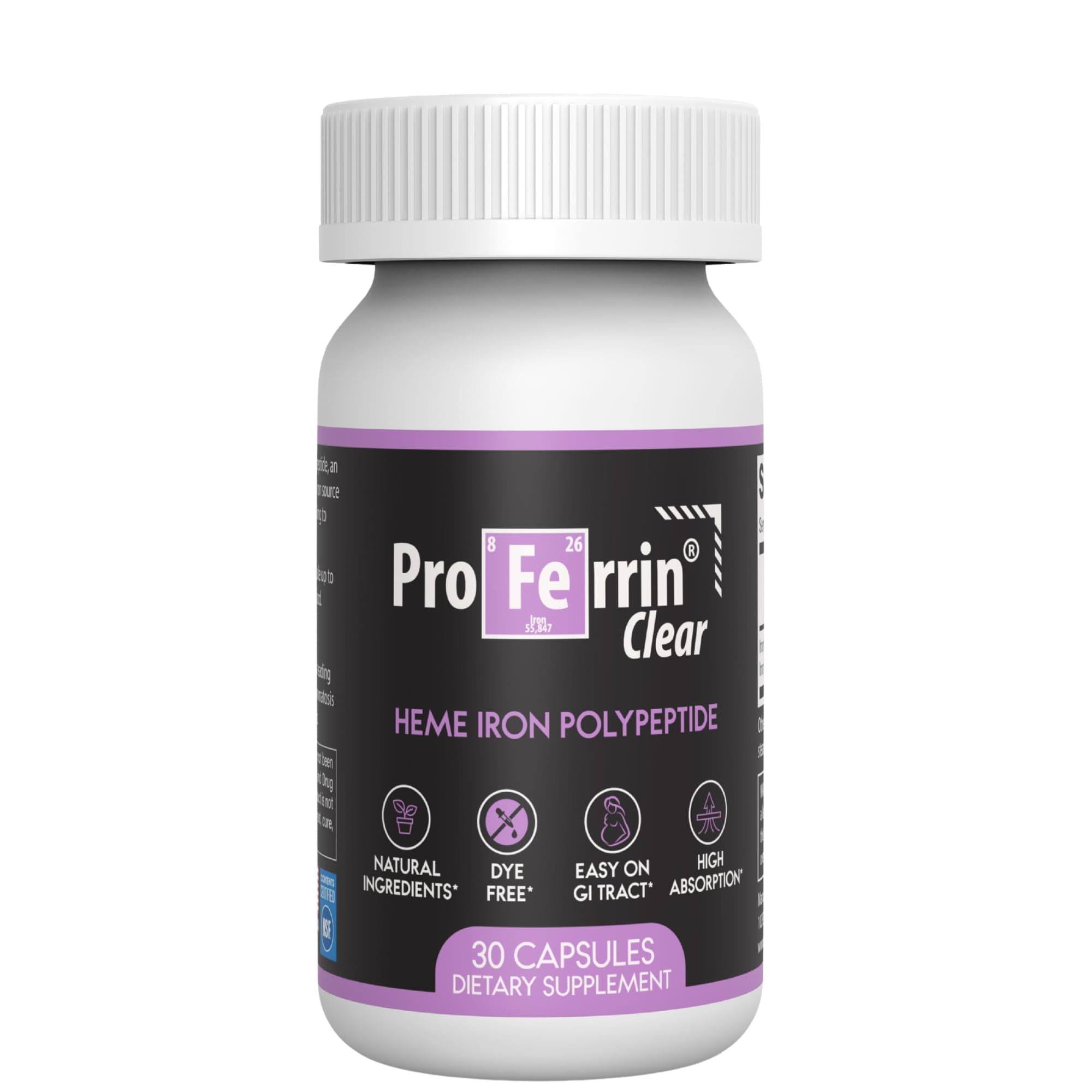 Clear 30ct | US Made heme Iron for high Absorption, Easy on GI Tract | Natural, NSF Certified, dye Free