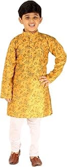 Pro Ethic Style Developer Boy's Silk Kurta Pajama | Embellished Design | Kids Ethnic Wear (S-172), Yellow, 15 Years-16 Years
