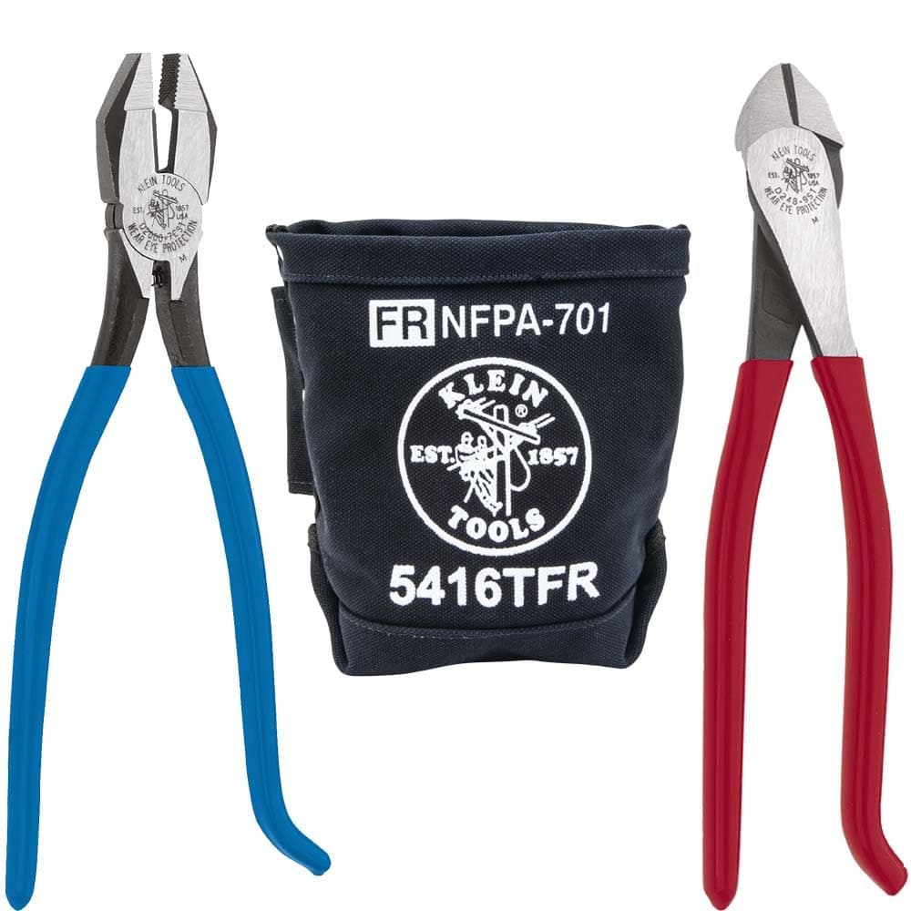 Klein Tools 80081 Pliers Kit, Made in USA, Set with Ironworker's Diagonal Cutting Pliers, Heavy Duty Side Cutters and Flame Resistant Canvas Tool Bag, 3-Piece
