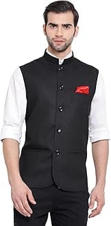 VASTRAMAY Men's Cotton Silk Nehru Jacket – with Mandarin Collar, Perfect For Ethnic Occasions, Weddings & Celebrations