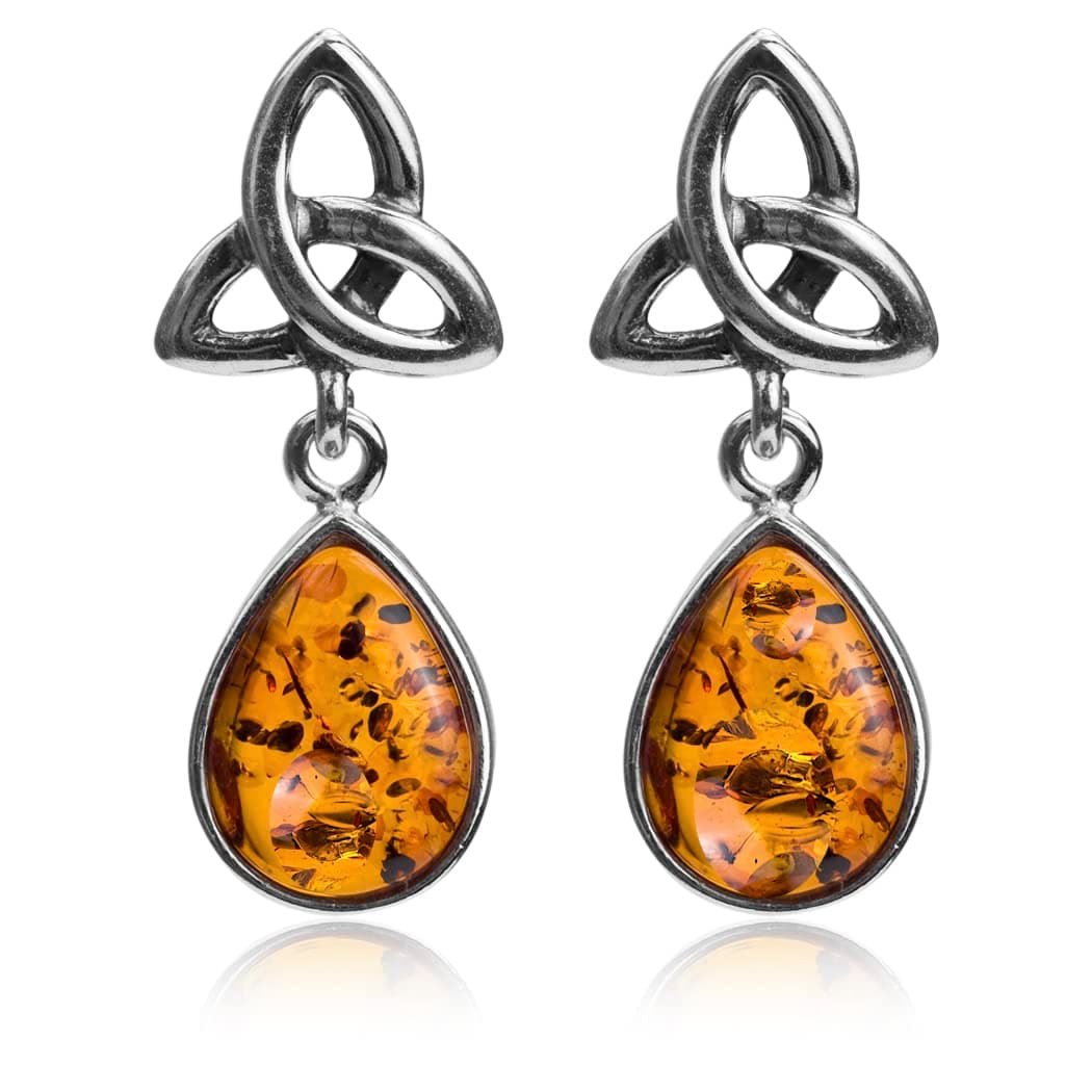Ian and Valeri Co. Amber Sterling Silver Celtic Pear Stud Earrings
