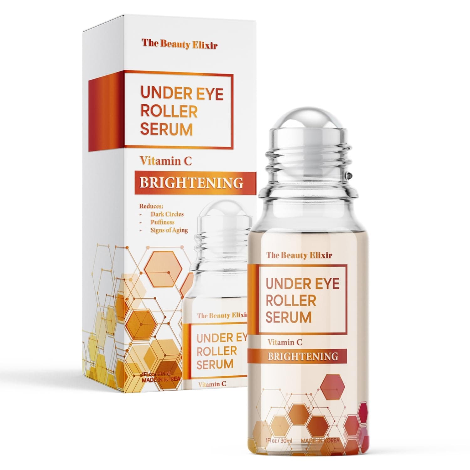 The Beauty Elixir Vitamin C Eye Roller For Puffy Eyes & Dark Circles - Dermatologist Tested, Brightens Under Eyes & Crow's Feet Treatment, Natural Clean Beauty - Korean Skin Care - For All Skin Types