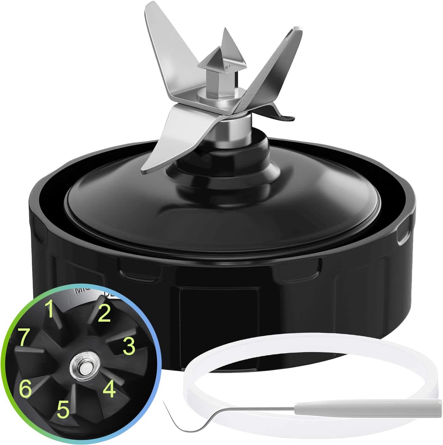 7 Fin Extractor Blade Assembly Rubber Gasket Blender Replacement Part for Nurti Ninja Blenders Auto iQ BL480 BL482 BL642 BL682 NN102