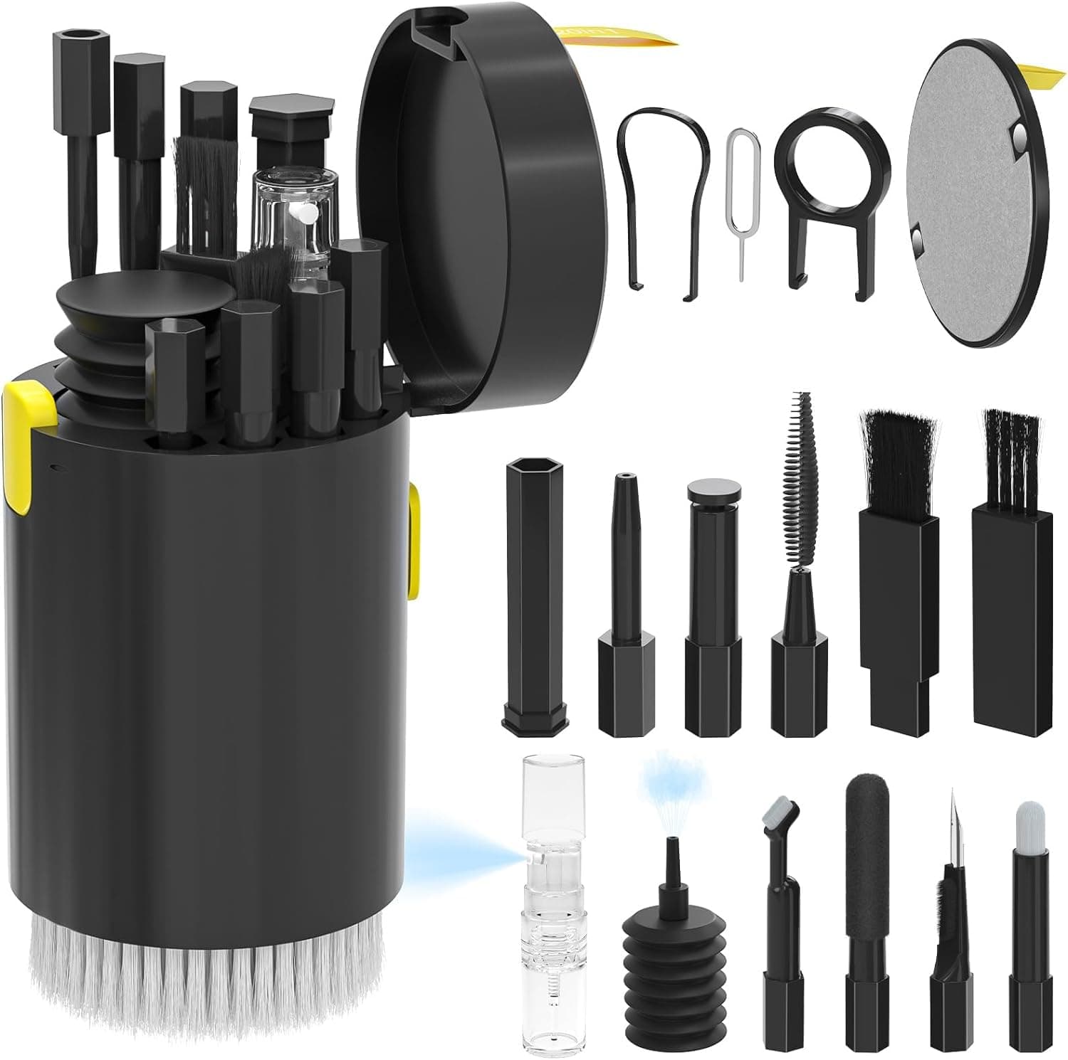 20 in 1 Laptop Phone Screen Cleaner Kit, Computer Keyboard Cleaning Kits, Electronic Cleaning Kit with Brush Spray for Airpods, Earbud, iPad, iPhone, Camera, Computer Cleaner (Black)
