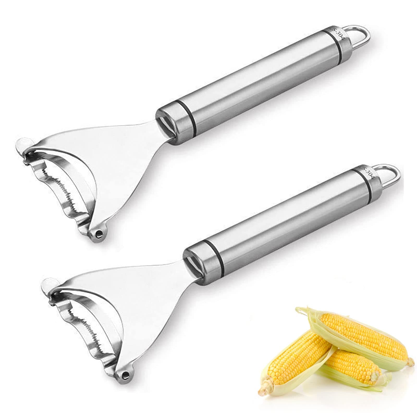 2PCS Corn Planer Cutter Thresher Peeler, Corn Thresher Cob Stripper Tool,Premium Stainless Steel Corn Thresher Cob Remover tool with Ergonomic Handle