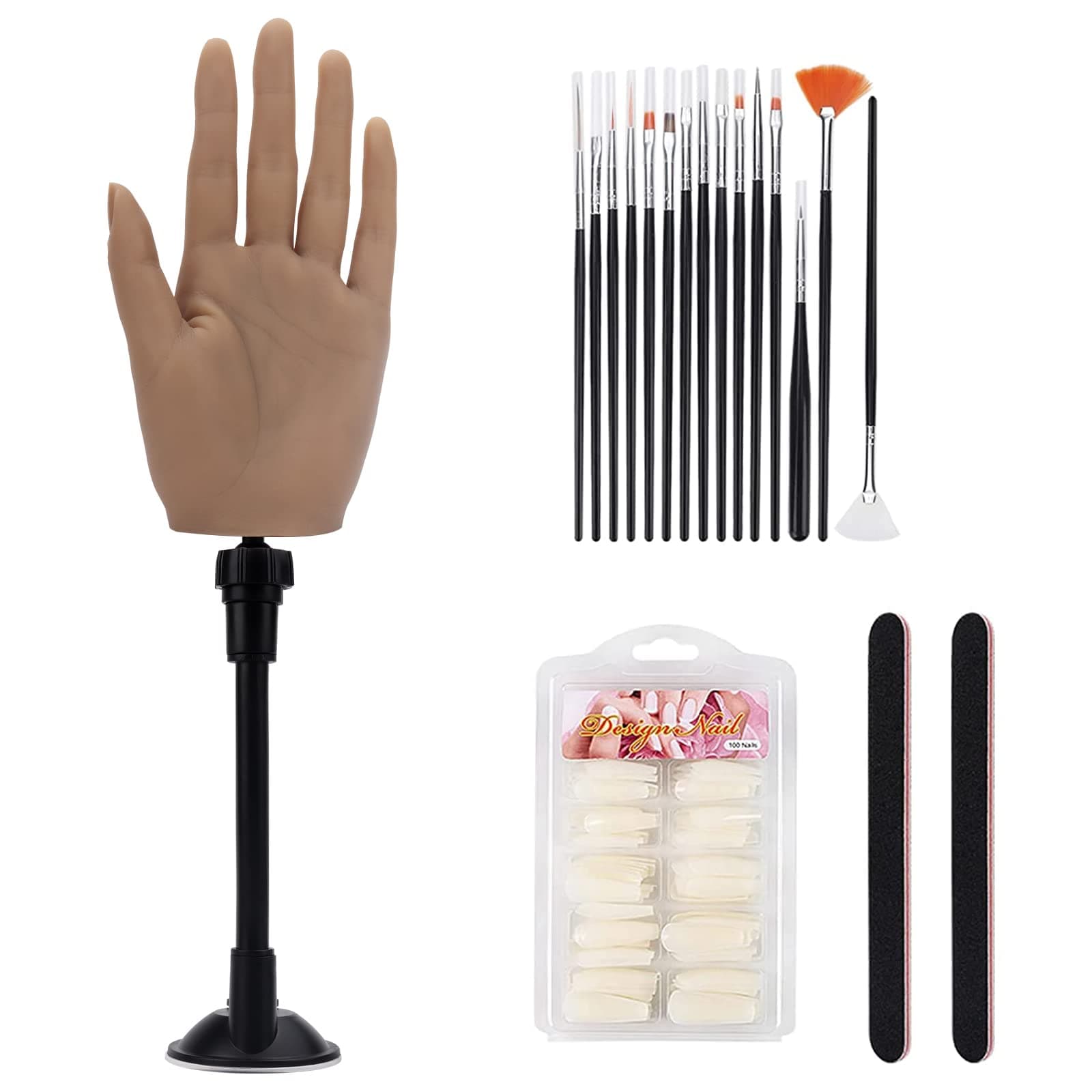 LIONVISON Silicone Practice Hand for Acrylic Nails with Bracket,Realistic Nail Practice Hand Stand, Flexible Bendable Nail Training Mannequin Hand for Nails Practice Nail Art Tools (Left Hand)