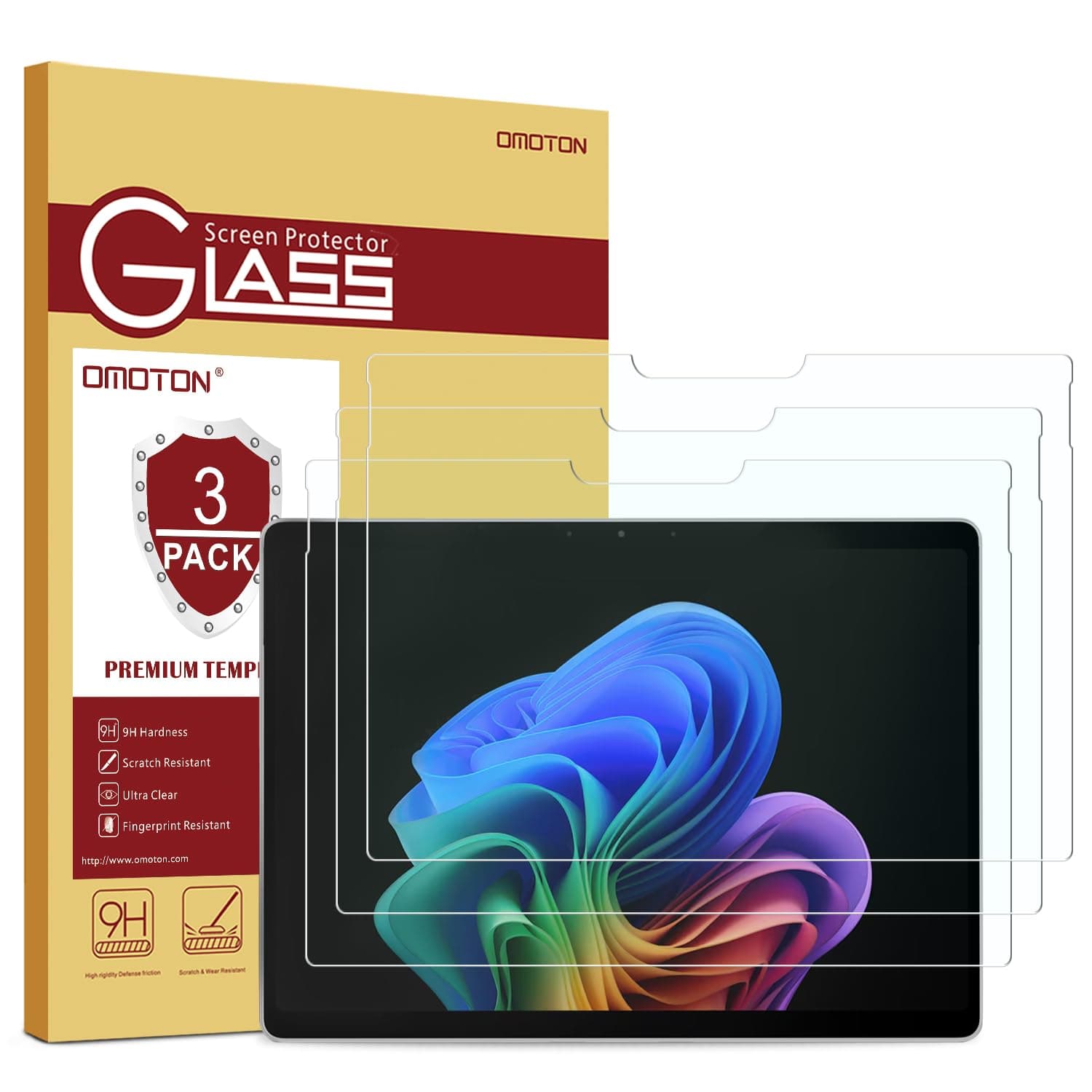 Omoton [3 Pack] Screen Protector for Microsoft Surface Pro 8 13 inch/Surface Pro X (2021&2019) - Tempered Glass/Guide Frame/Compatible with Surface Pen