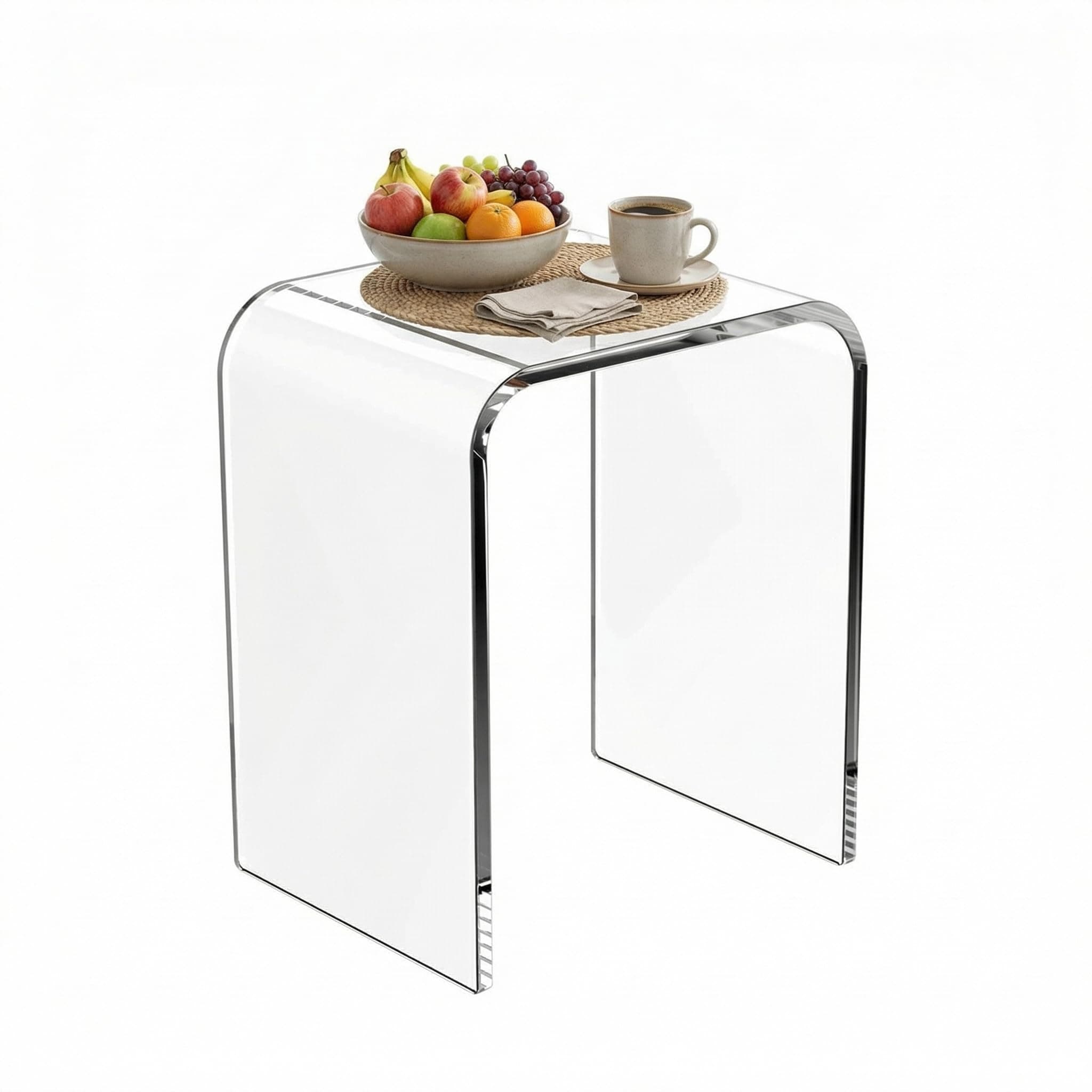 WAHFAY Acrylic End Table, Clear Lucite Coffee Table with Waterfall Edges, Contemporary Square Nightstand and Side Table for Small Living Room, Bathroom, Bedroom and Office