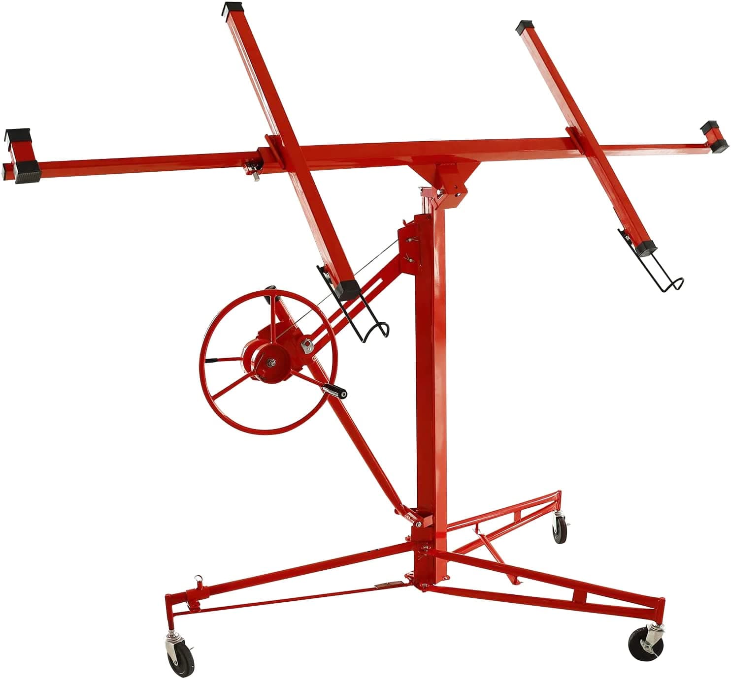 11FT Drywall Lifter Panel Hoist Dry Wall Rolling Caster Lifter Construction Tool 150LB Heavy Duty Sheetrock Hoist Holder (Red)