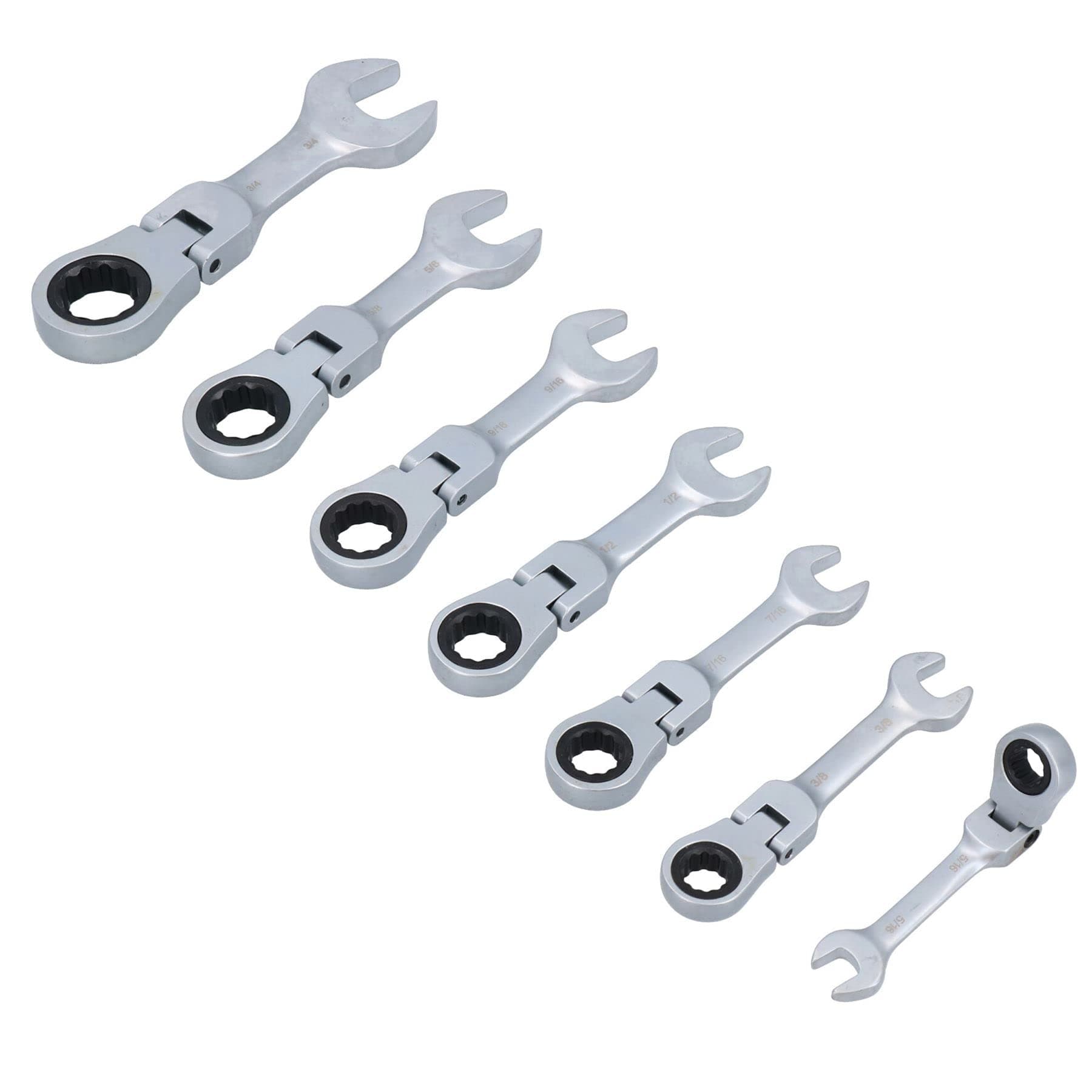 AB Tools Imperial SAE AF Stubby Flexi Headed Ratchet Spanners Spanner 5/16” – 3/4" 7pc