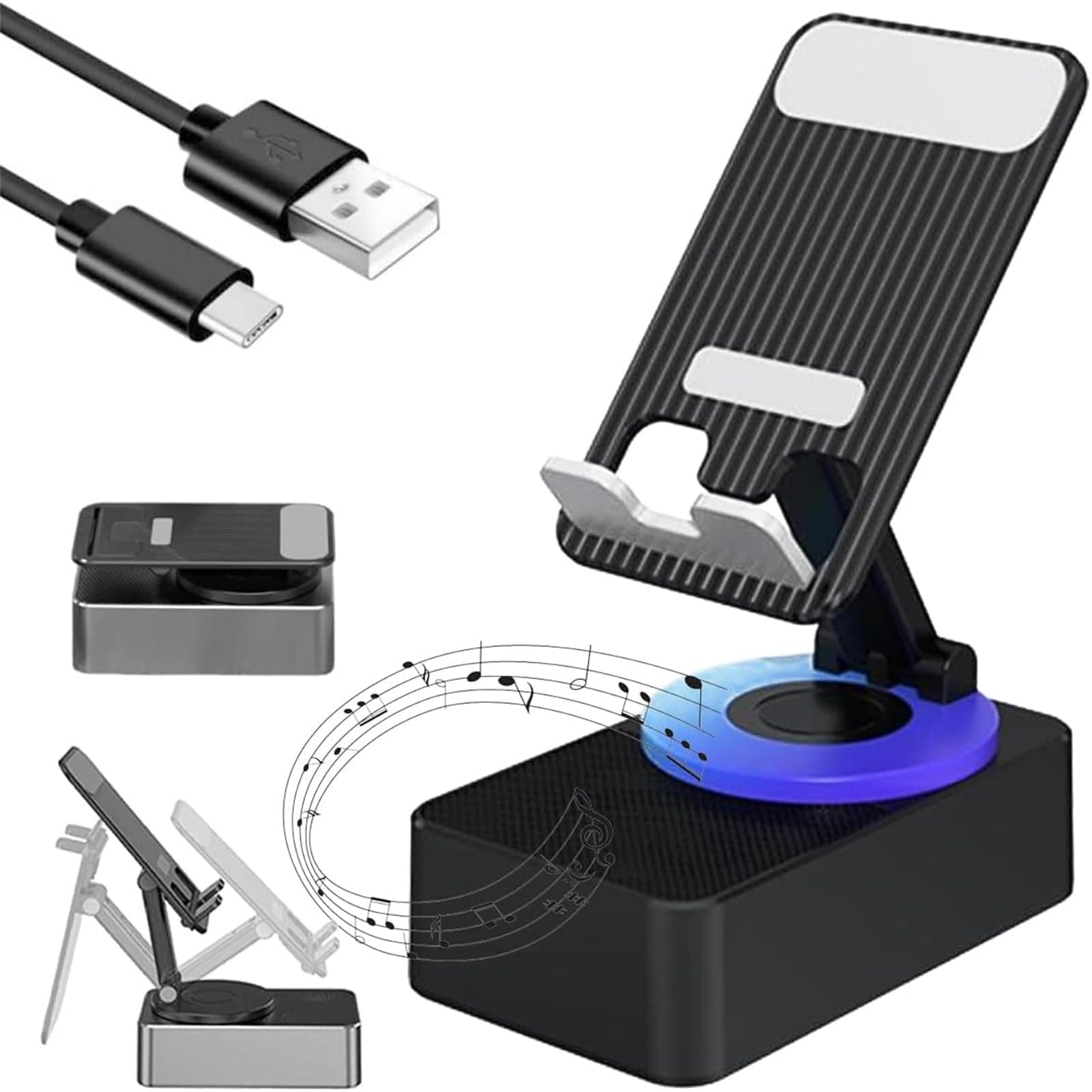 Miurixo Bluetooth Audio Power Phone Holder,Phone Stand with Bluetooth Speaker,Foldable Cellphone Stand with Speaker and Power Bank,3-in-1 360° Rotable Foldable Cell Phone Stand (1PC-A)