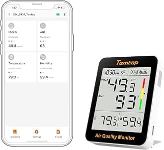 Smart Air Quality Monitor - Indoor Air Quality Meter with PM2.5, AQI, Temperature and Humidity Detector for Home, Office or School, App Connectivity, OTA Updates, 60-Day Battery Life