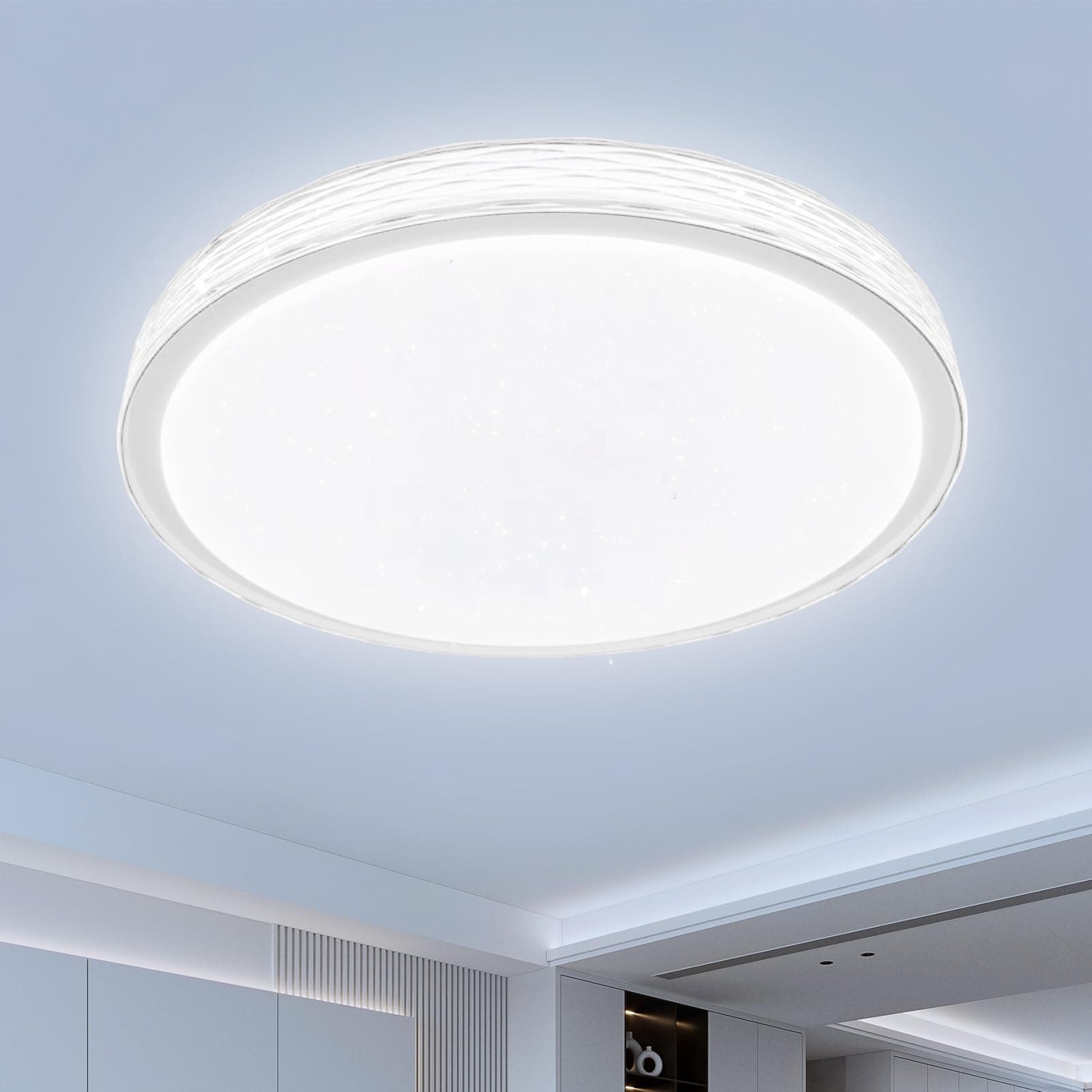 LED Ceiling Light Fixture 3 Light Colors Changeable Modern Round Flush Mount Lighting with Remote Control 40cm (15.7") 48 W for Bedroom, Living Room, Kitchen, Hallway