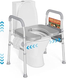 Ocarevian Toilet Seat Risers for Seniors, Raised Toilet Seat with Handles, Height & Width Adjustable, Padded Toilet Seat Riser, Heavy Duty Toilet Riser for Elderly, 400LB Capable, Fit Any Toilet