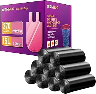 4 Gallon Trash Bags 270 Counts With Handle Garbage Bags 15 Liter Bin Liners For Bathroom, Bedroom, Office, Car, Home Waste Bag Small