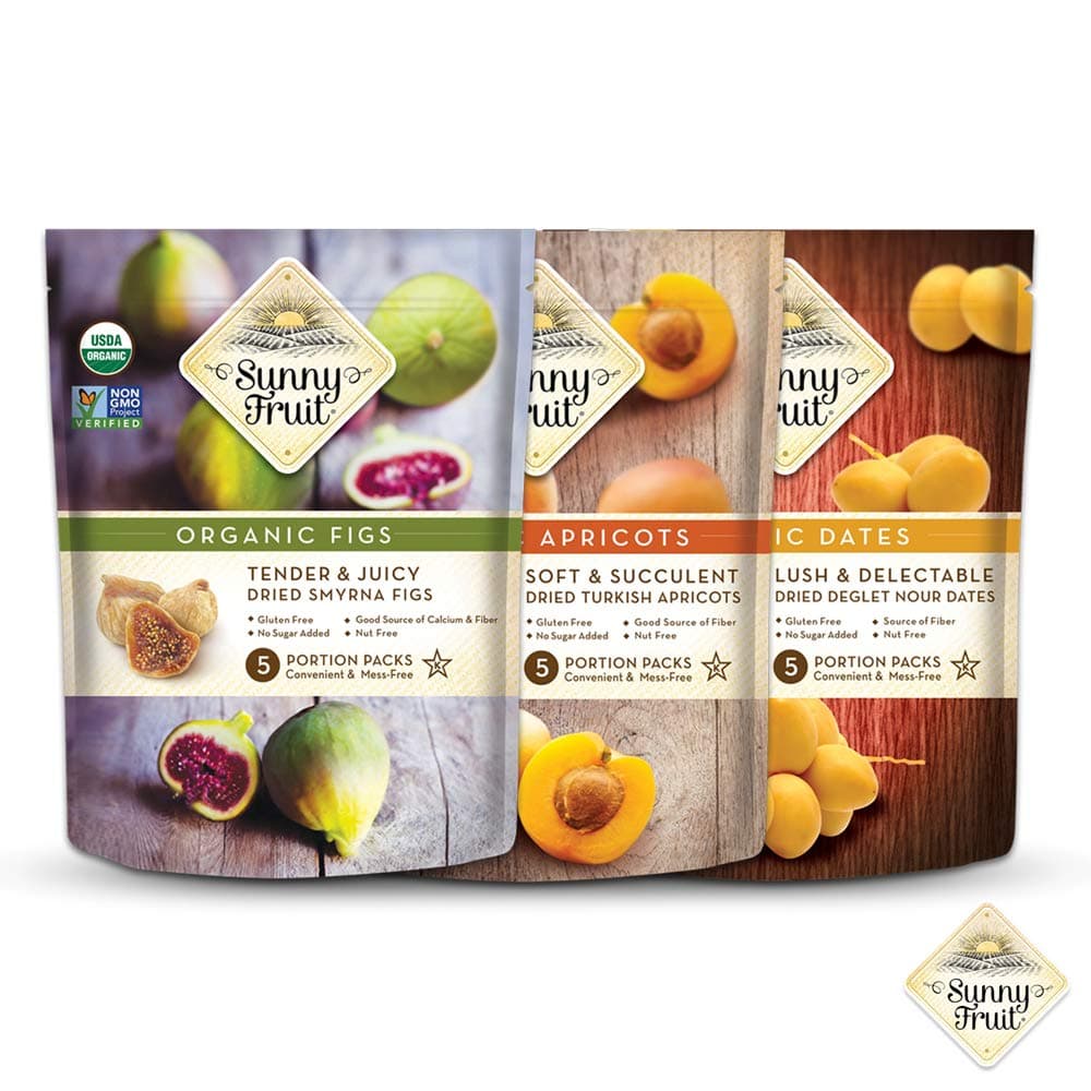 Organic Dried Fruit Assorted Pack Dried Figs, Dried Dates & Dried Apricots 50g Pack of 5 of Each - Healthy Snacks Dried Fruit