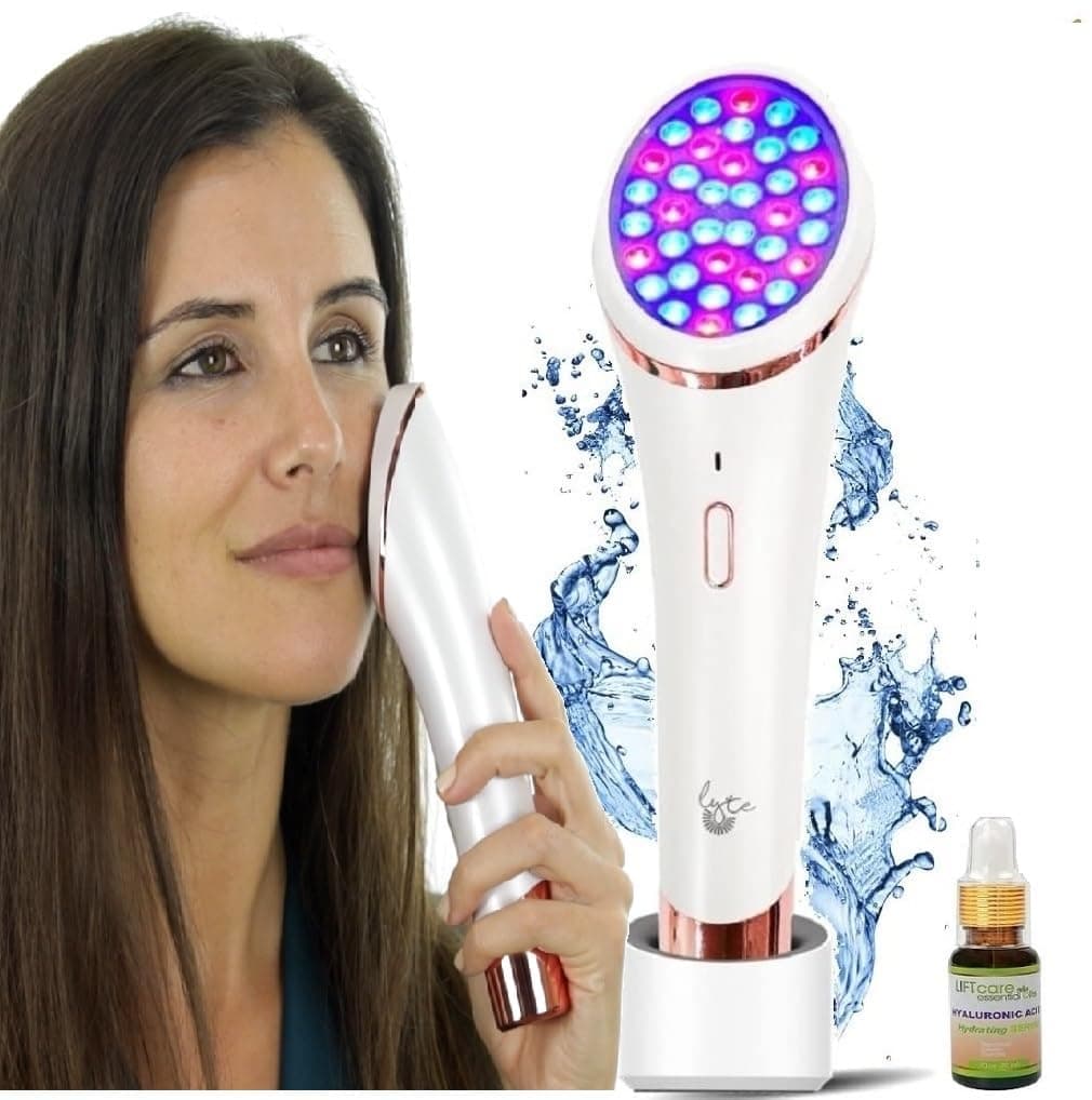 Lyte Wireless Duo LED Light Therapy Red & Blue Light Therapy Wand for Face Includes Hyaluronic Serum w/Automatic Sensor Wrinkle Reduction Facial Handheld Tool