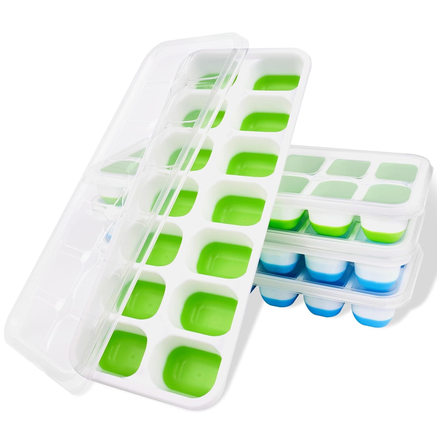 Ice Cube Trays, Silicone Easy-Release and Flexible 14-Ice Trays with Spill-Resistant Removable Lid, BPA Free, Durable and Dishwasher Safe, 4 Pack