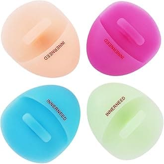 Super Soft Silicone Face Cleanser and Massager Brush Manual Facial Cleansing Scrubber Handheld Wash Pad for Sensitive, Delicate, Dry Skin (Pack of 4)