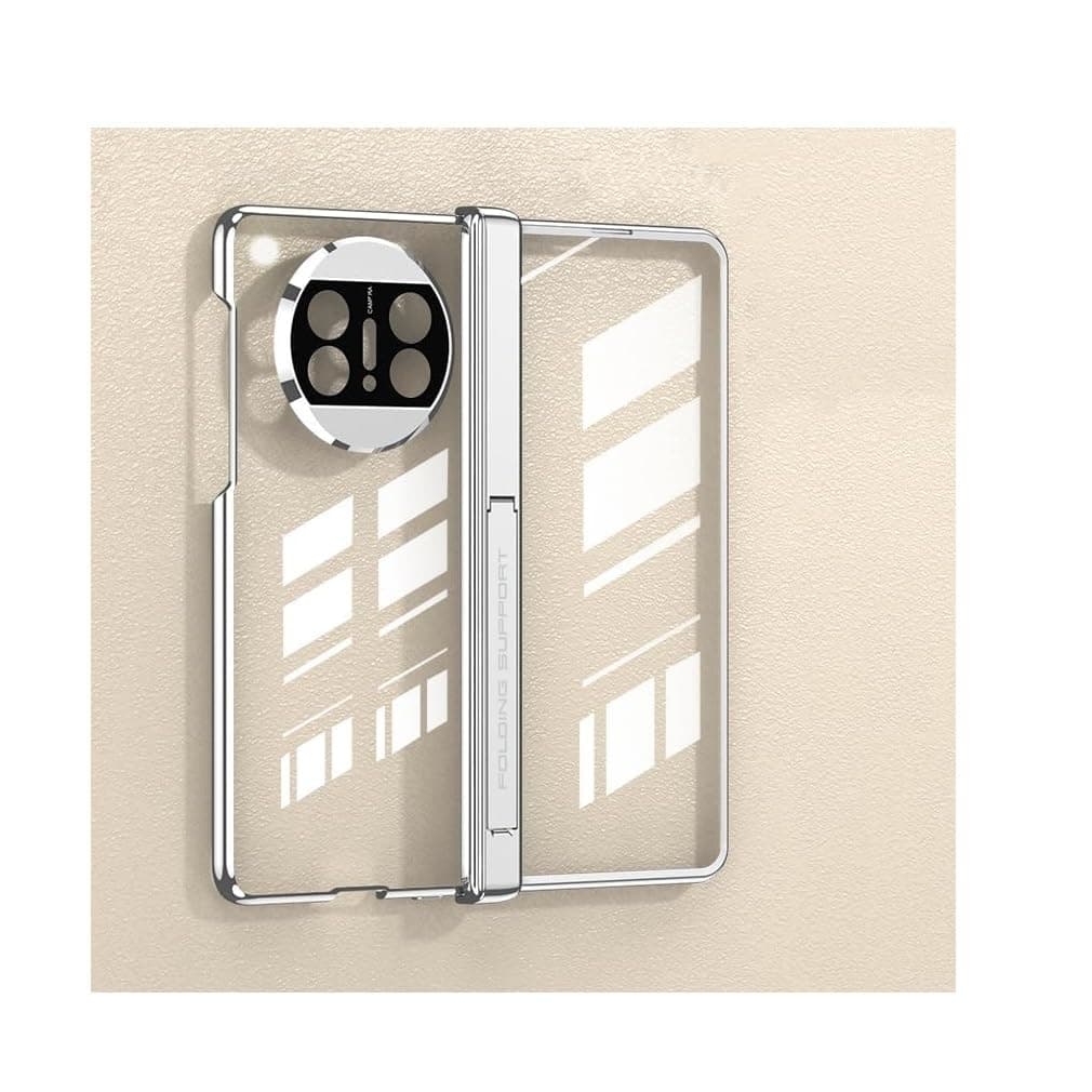 Huawei Mate X3 Case Hinge Protection Transparent Plating PC Crystal Cover Built-in Screen Protector All-Inclusive Case with Stand Cover For Huawei Mate X3 2023 (Silver)