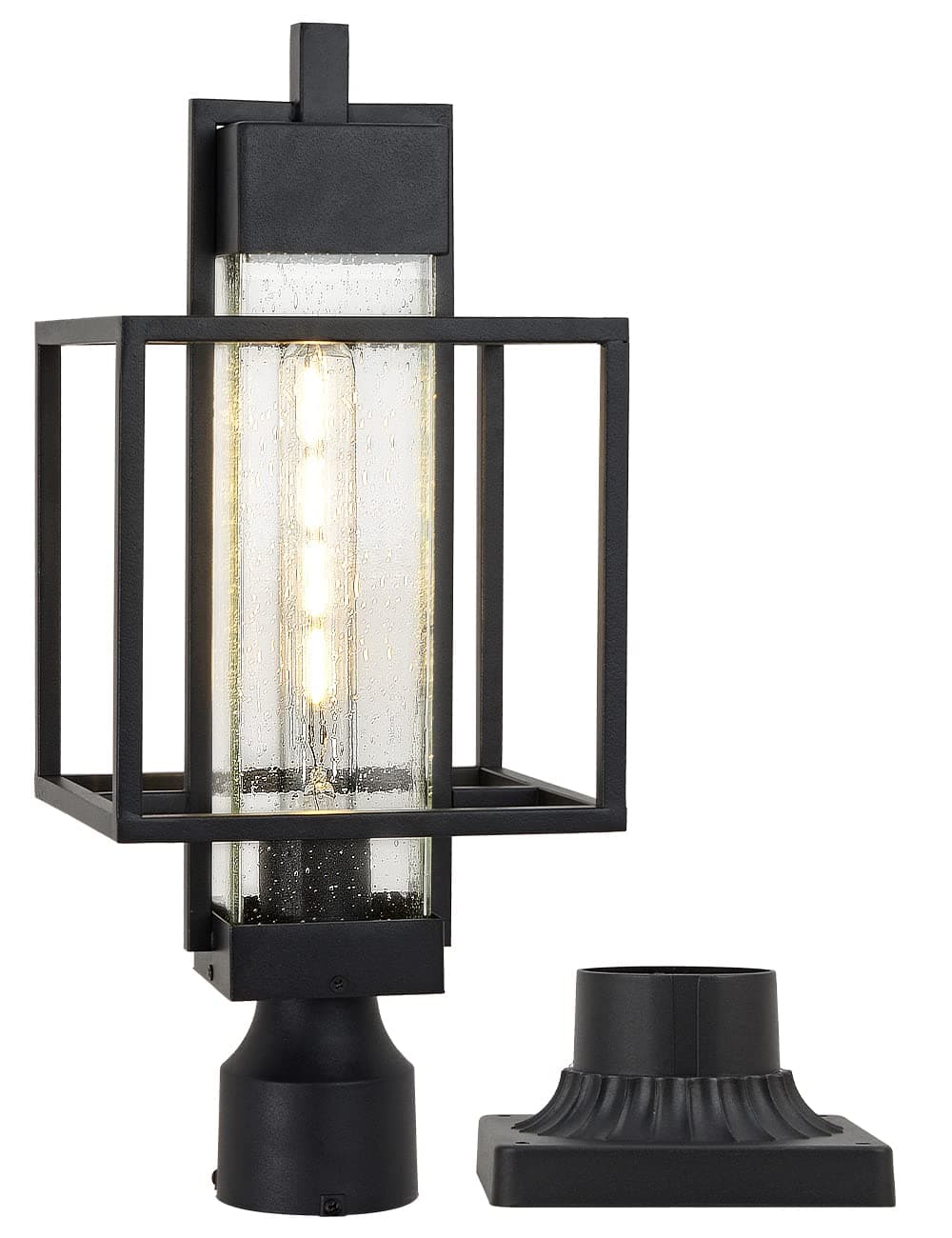 Modern Outdoor Post Light with Pier Mount Base, 20"H Large Outside Lamp Post Light Outdoor for Yard Exterior Post Light Fixture with Seeded Glass for House, Garden, Patio, Pathway